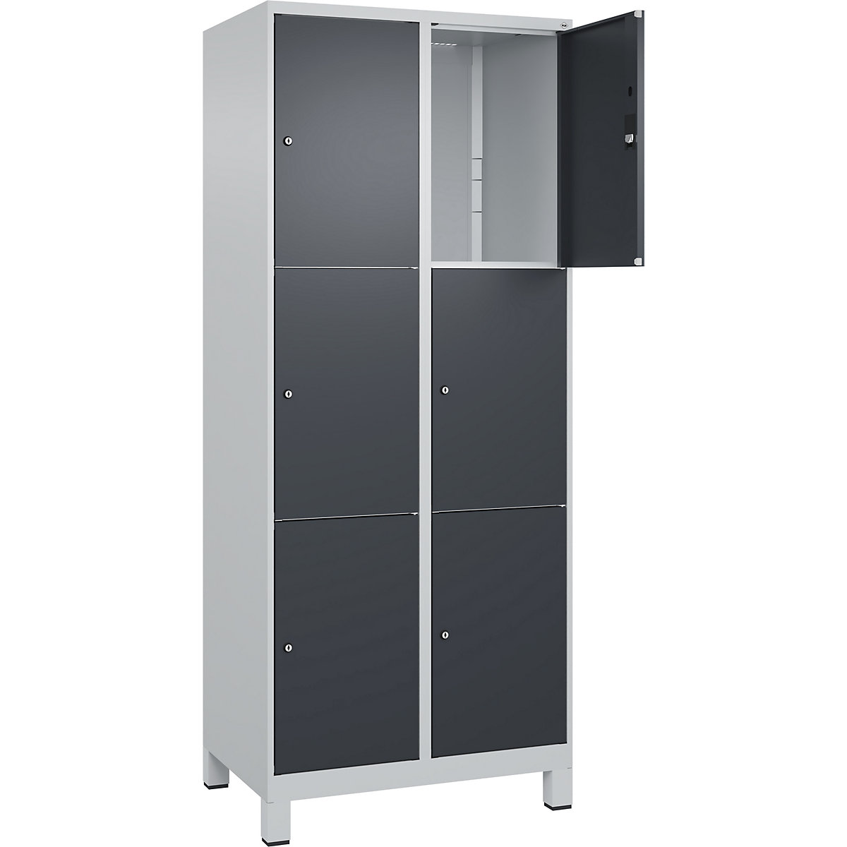 Dulap cu 3 compartimente cu încuietoare Classic PLUS – C+P, 2 module, gri deschis / gri, lăț. 800 mm, 6 compartimente, cu picioare-0