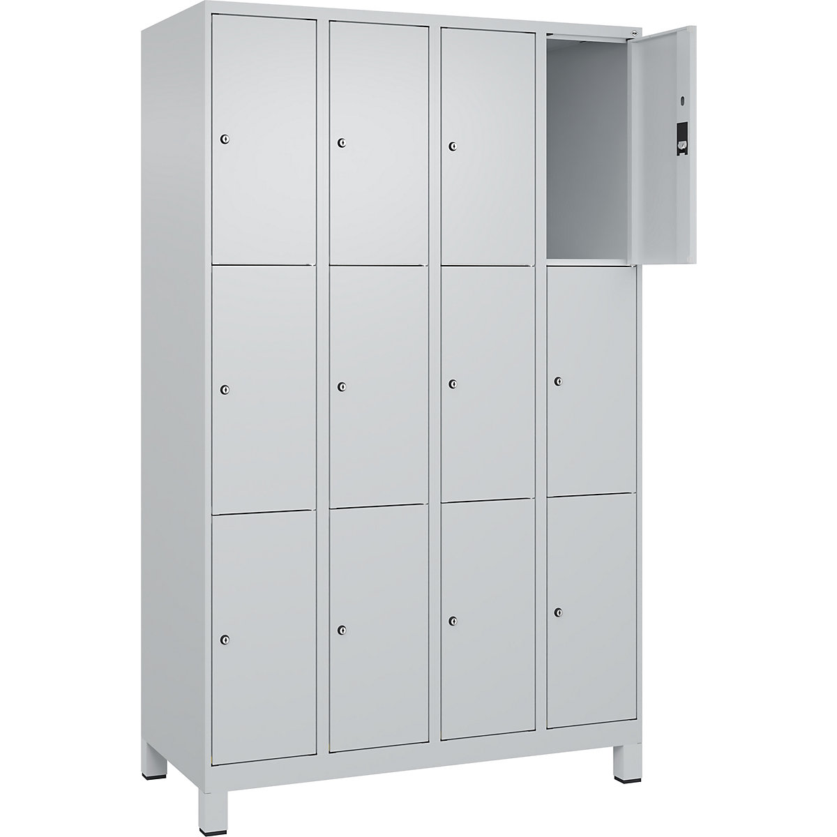 Dulap cu 3 compartimente cu încuietoare Classic PLUS – C+P, 4 module, gri deschis, lăț. 1200 mm, 12 compartimente, cu picioare-0