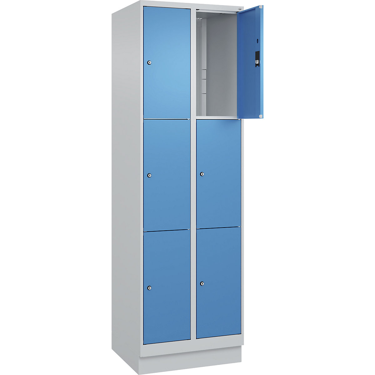 Dulap cu 3 compartimente cu încuietoare Classic PLUS – C+P, 2 module, gri deschis / albastru deschis, lăț. 600 mm, 6 compartimente, cu soclu-0