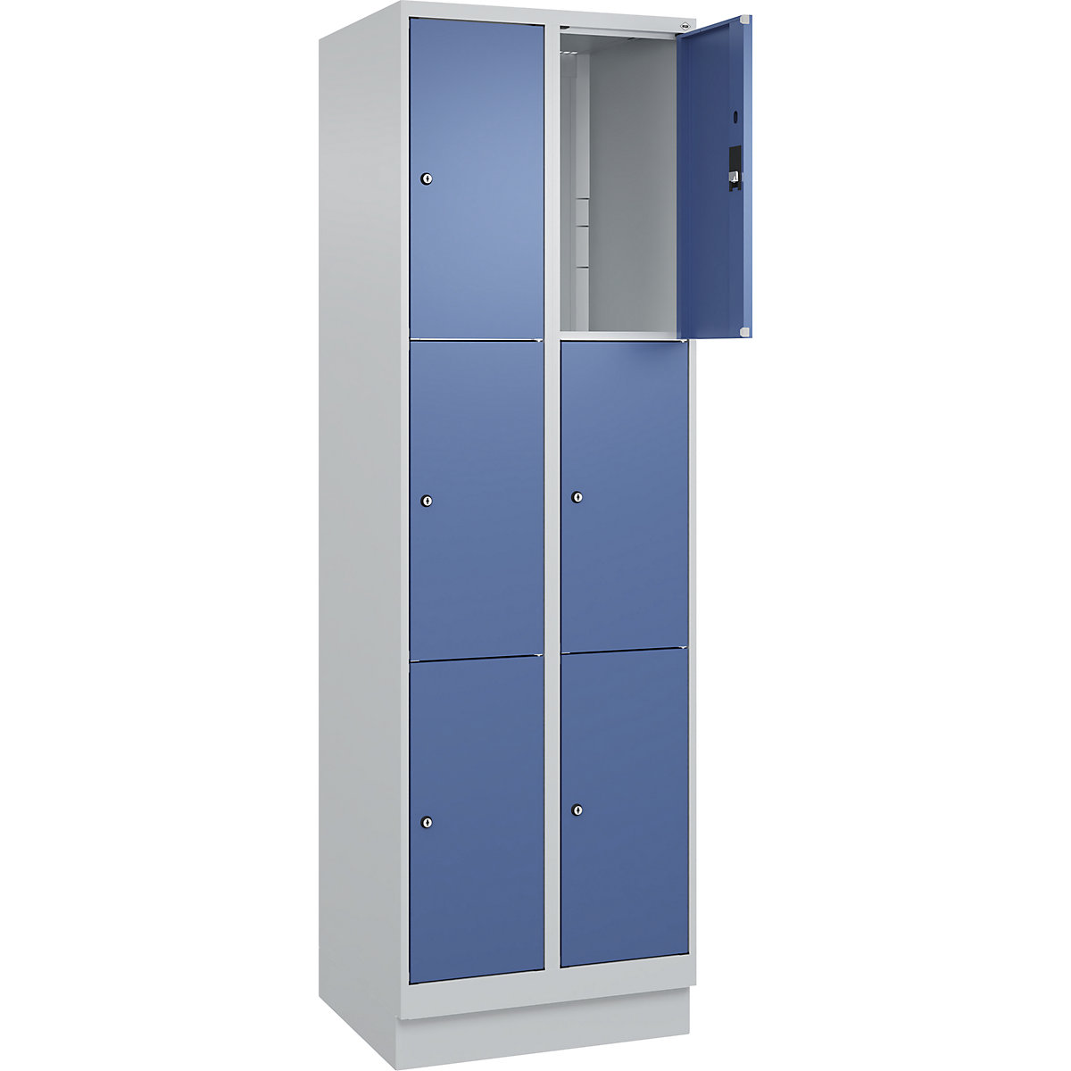 Dulap cu 3 compartimente cu încuietoare Classic PLUS – C+P, 2 module, gri deschis / albastru distant, lăț. 600 mm, 6 compartimente, cu soclu-0
