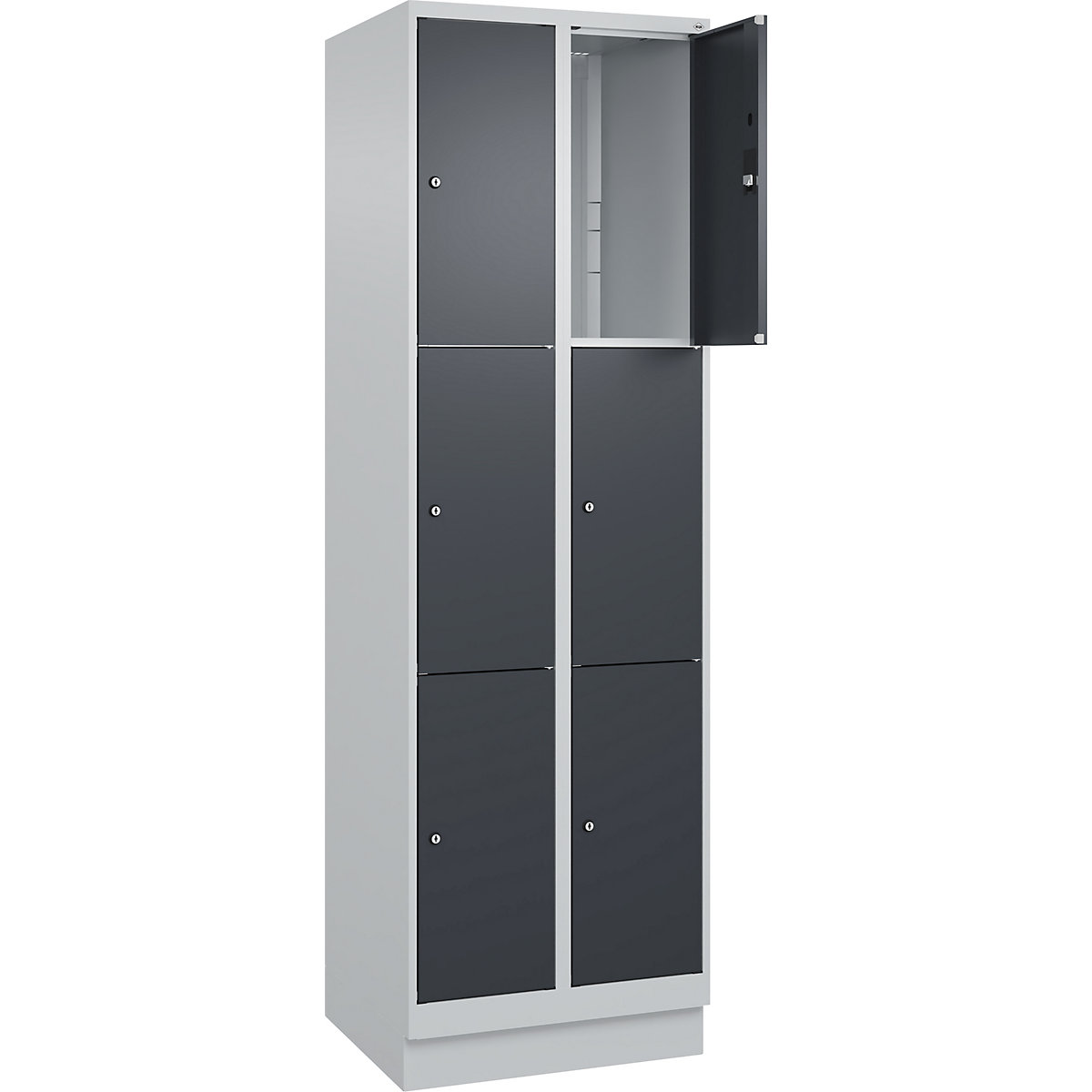 Dulap cu 3 compartimente cu încuietoare Classic PLUS – C+P, 2 module, gri deschis / gri, lăț. 600 mm, 6 compartimente, cu soclu-0