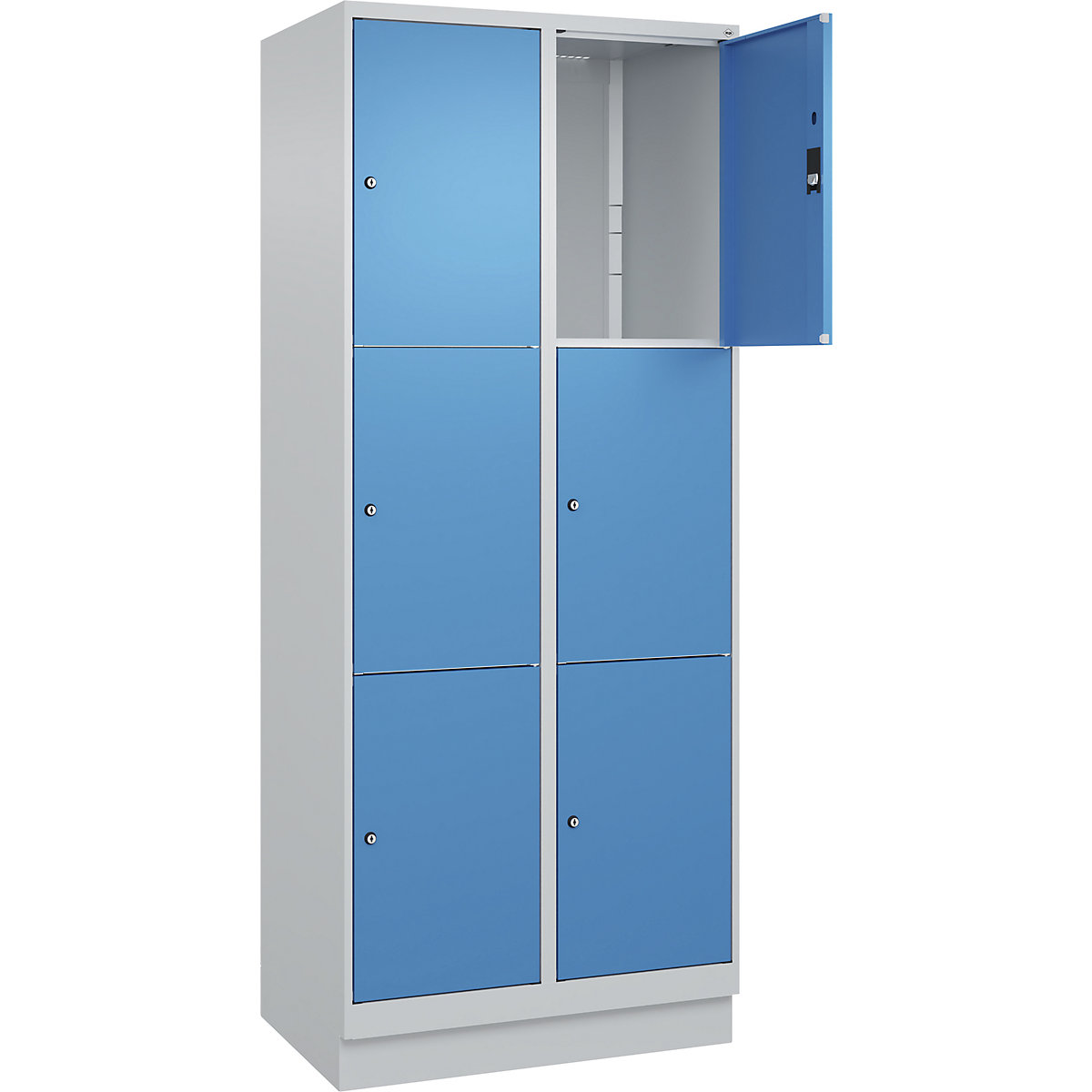 Dulap cu 3 compartimente cu încuietoare Classic PLUS – C+P, 2 module, gri deschis / albastru deschis, lăț. 800 mm, 6 compartimente, cu soclu-0