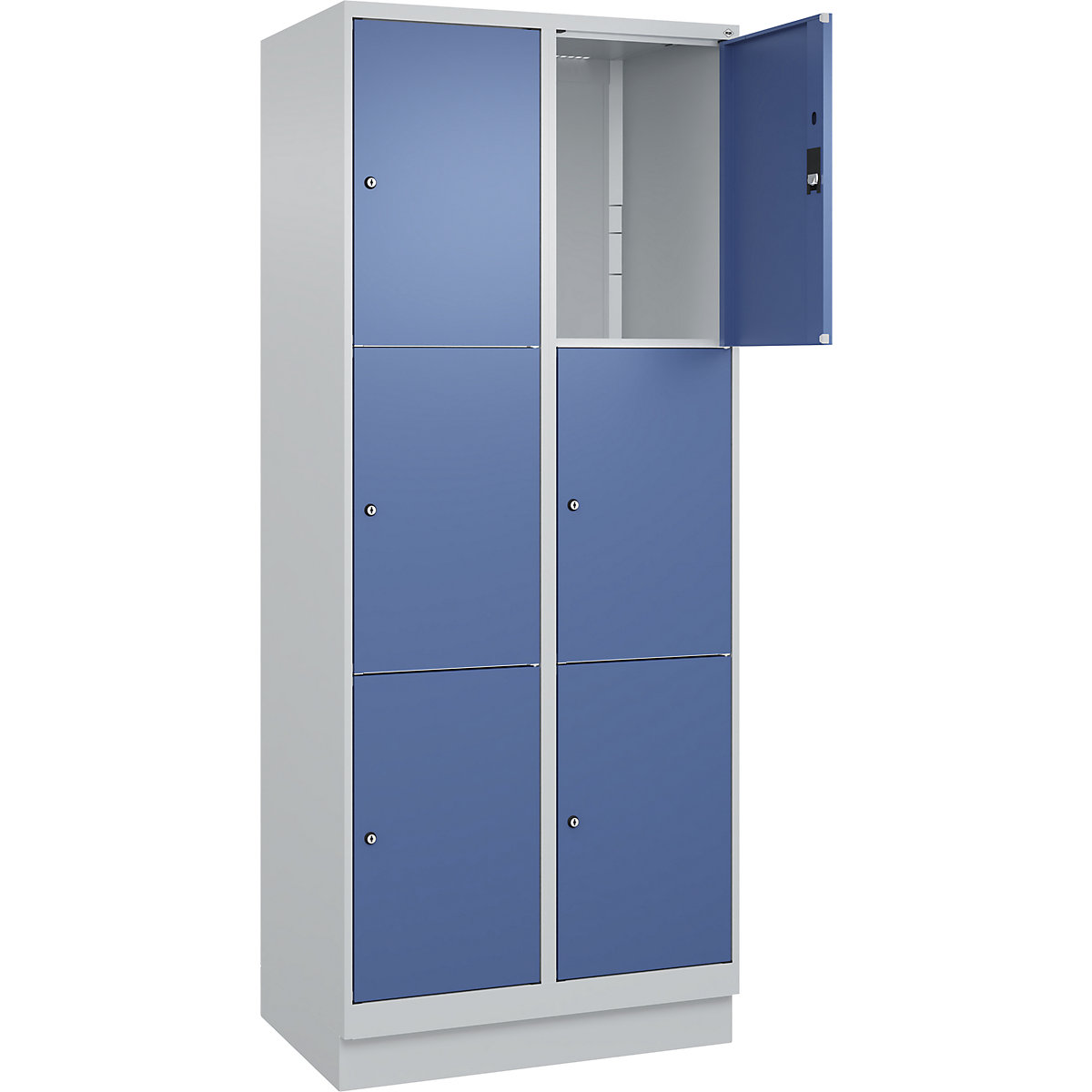 Dulap cu 3 compartimente cu încuietoare Classic PLUS – C+P, 2 module, gri deschis / albastru distant, lăț. 800 mm, 6 compartimente, cu soclu-0