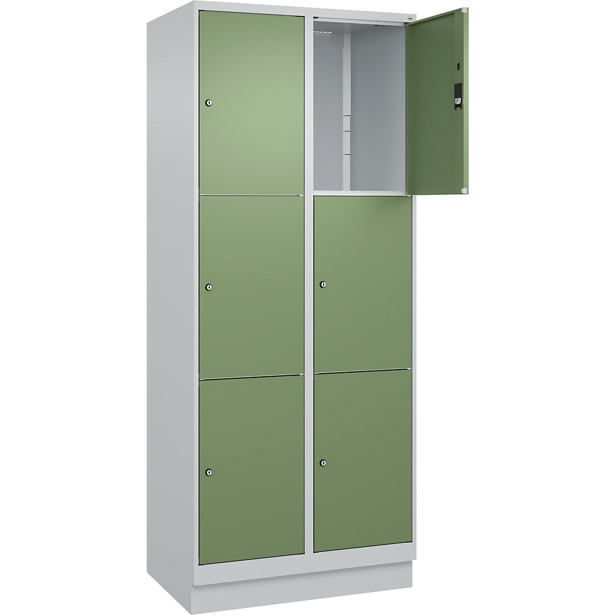 Dulap cu 3 compartimente cu încuietoare Classic PLUS – C+P, 2 module, gri deschis / verde reseda, lăț. 800 mm, 6 compartimente, cu soclu-0