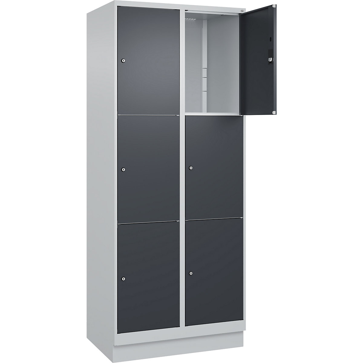 Dulap cu 3 compartimente cu încuietoare Classic PLUS – C+P, 2 module, gri deschis / gri, lăț. 800 mm, 6 compartimente, cu soclu-0