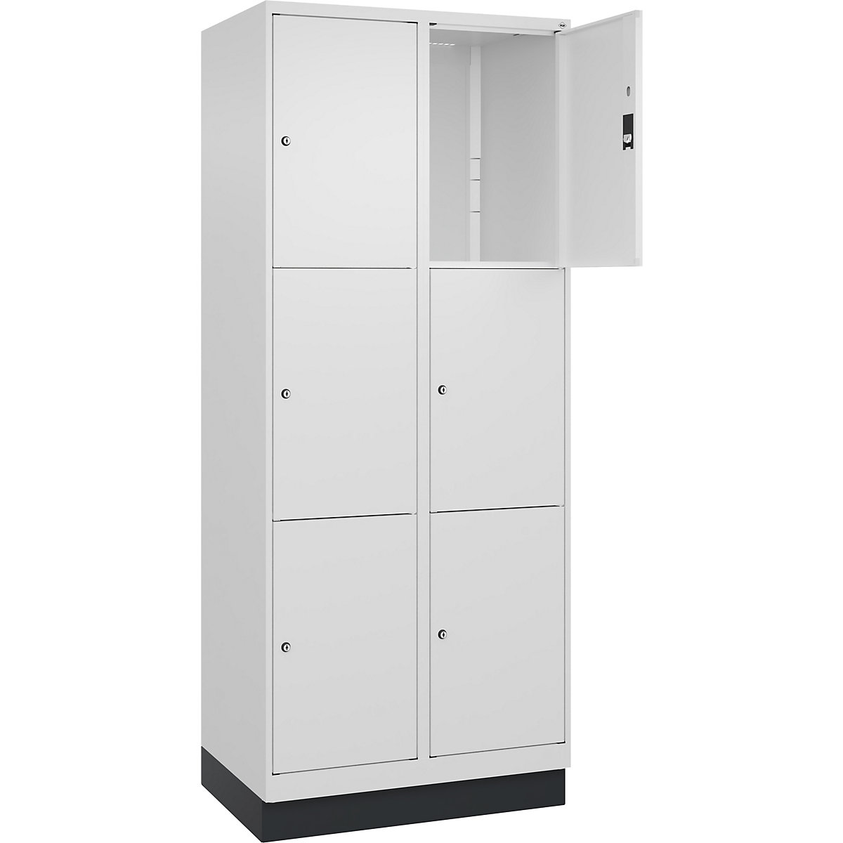 Dulap cu 3 compartimente cu încuietoare Classic PLUS – C+P, 2 module, alb trafic, lăț. 800 mm, 6 compartimente, cu soclu-0