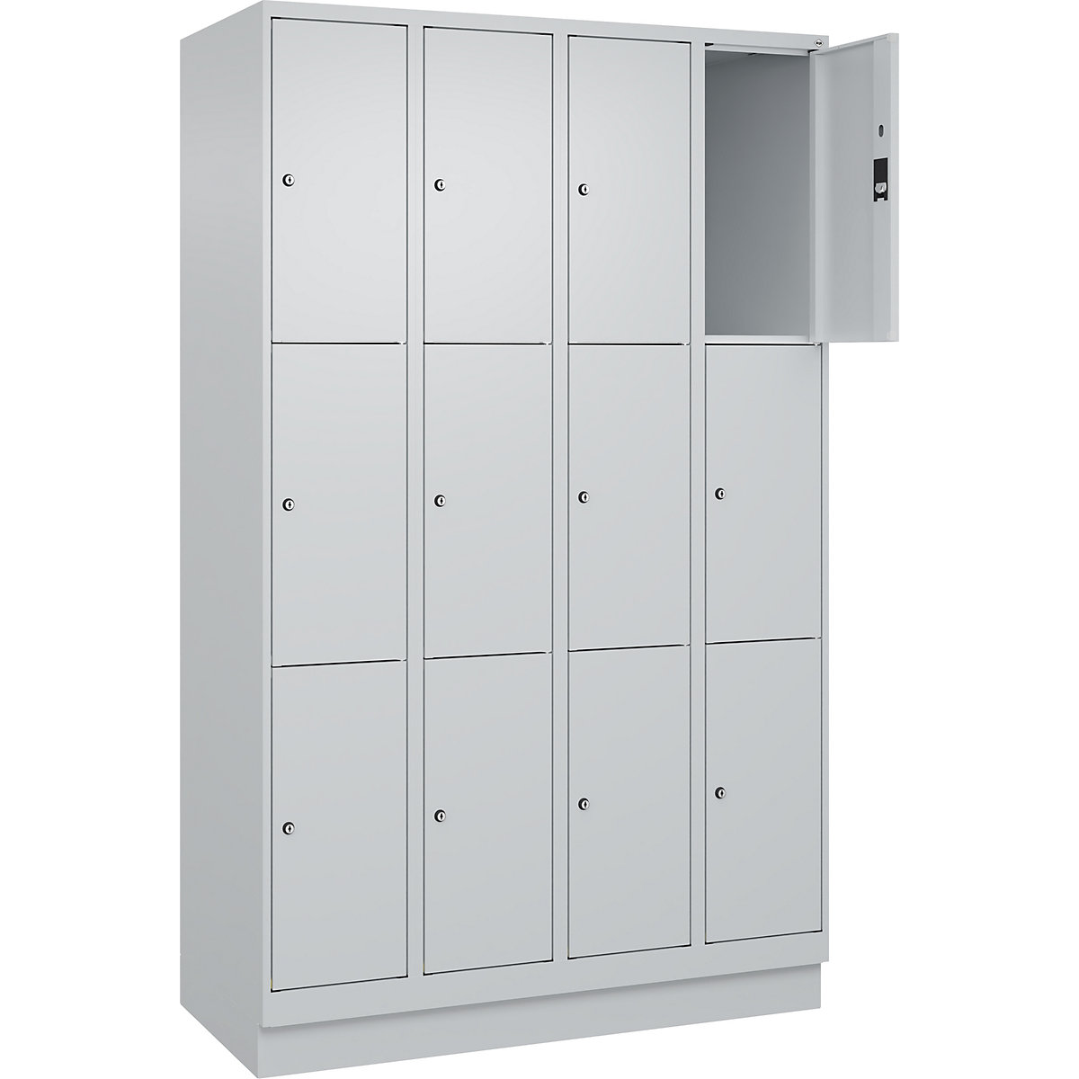 Dulap cu 3 compartimente cu încuietoare Classic PLUS – C+P, 4 module, gri deschis, lăț. 1200 mm, 12 compartimente, cu soclu-0