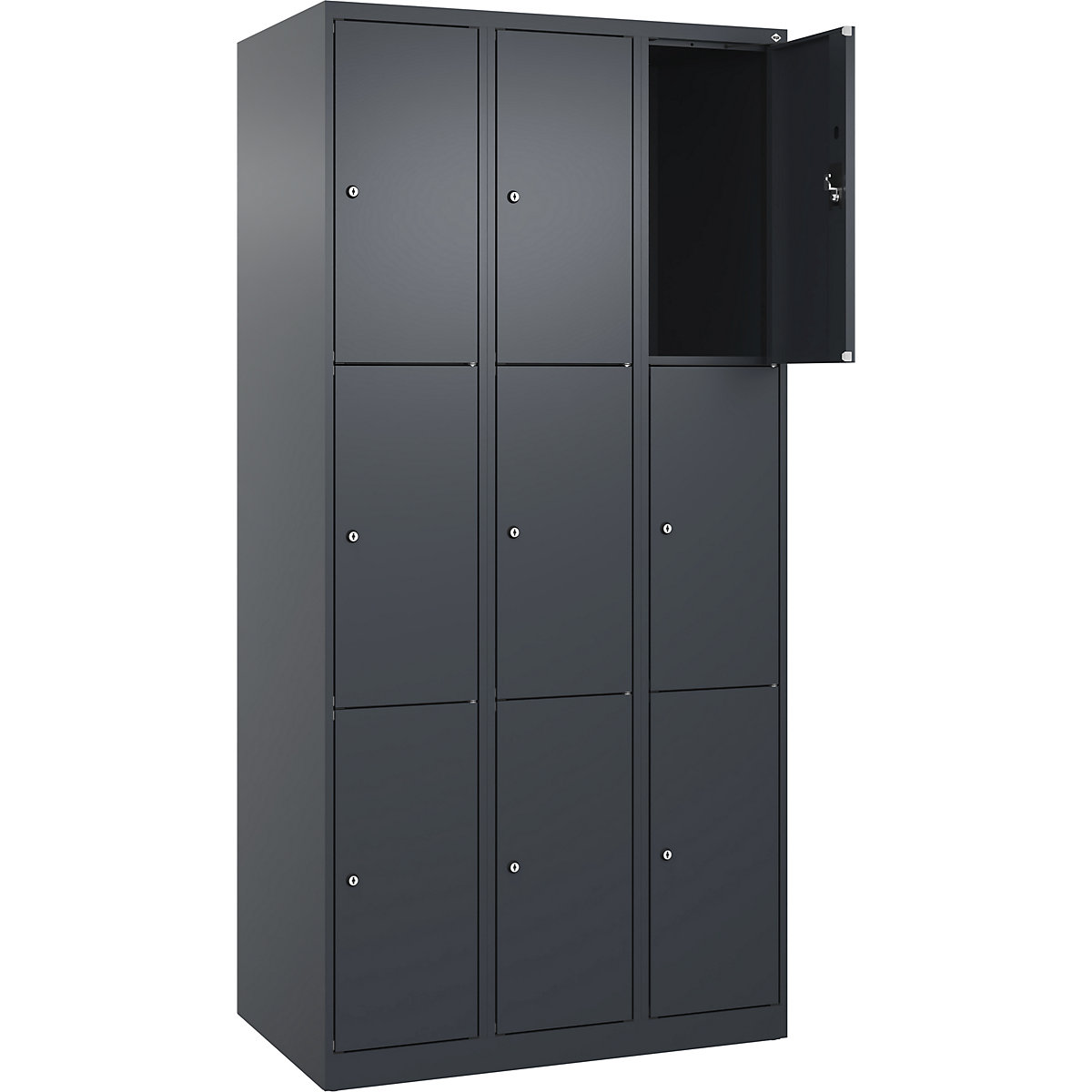 Dulap cu 3 compartimente cu încuietoare Evolo PLUS, 3 module, gri, lăț. 900 mm, 9 compartimente, cu glisoare pentru podea, încuietoare cilindrică-0