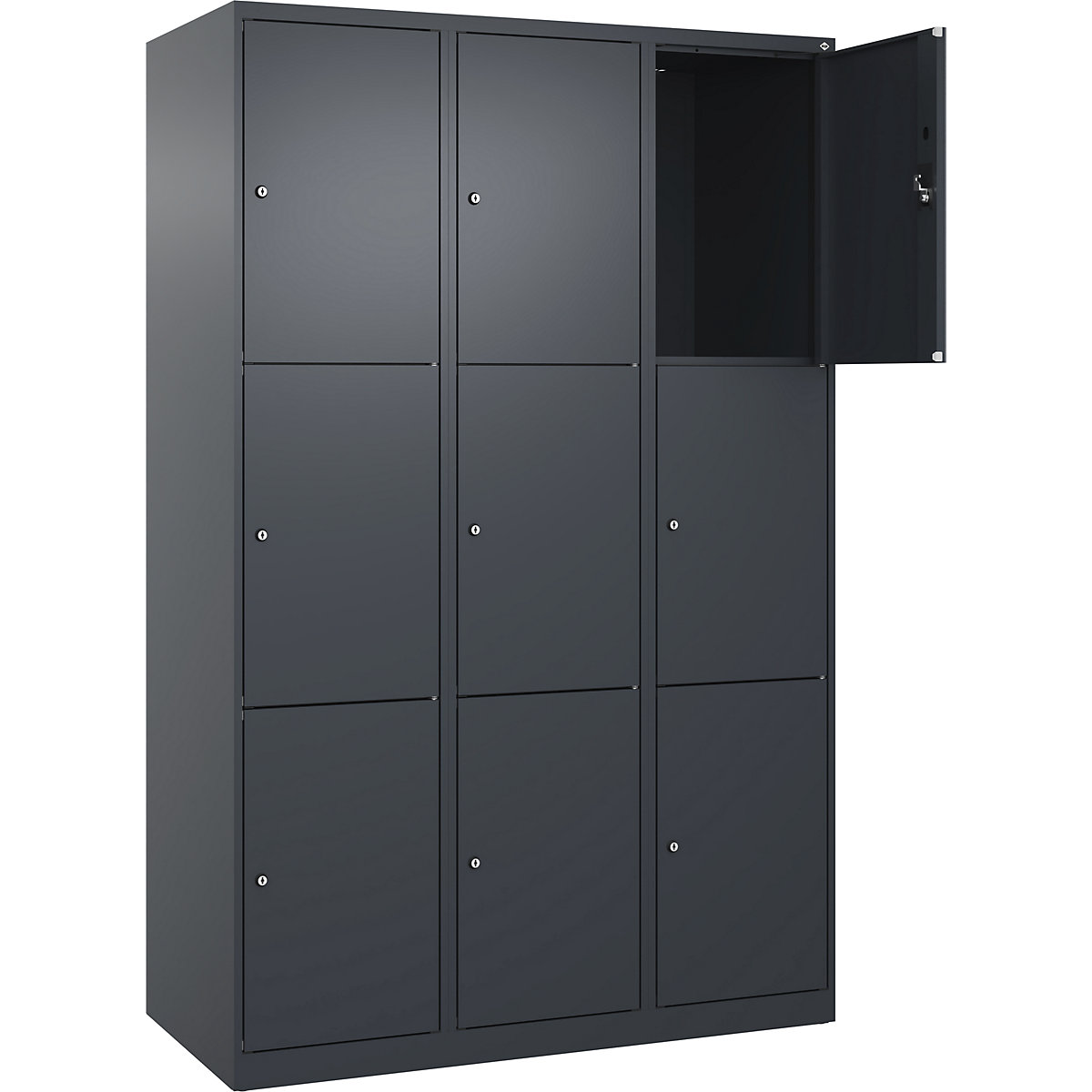 Dulap cu 3 compartimente cu încuietoare Evolo PLUS, 3 module, gri, lăț. 1200 mm, 9 compartimente, cu glisoare pentru podea, încuietoare cilindrică-0
