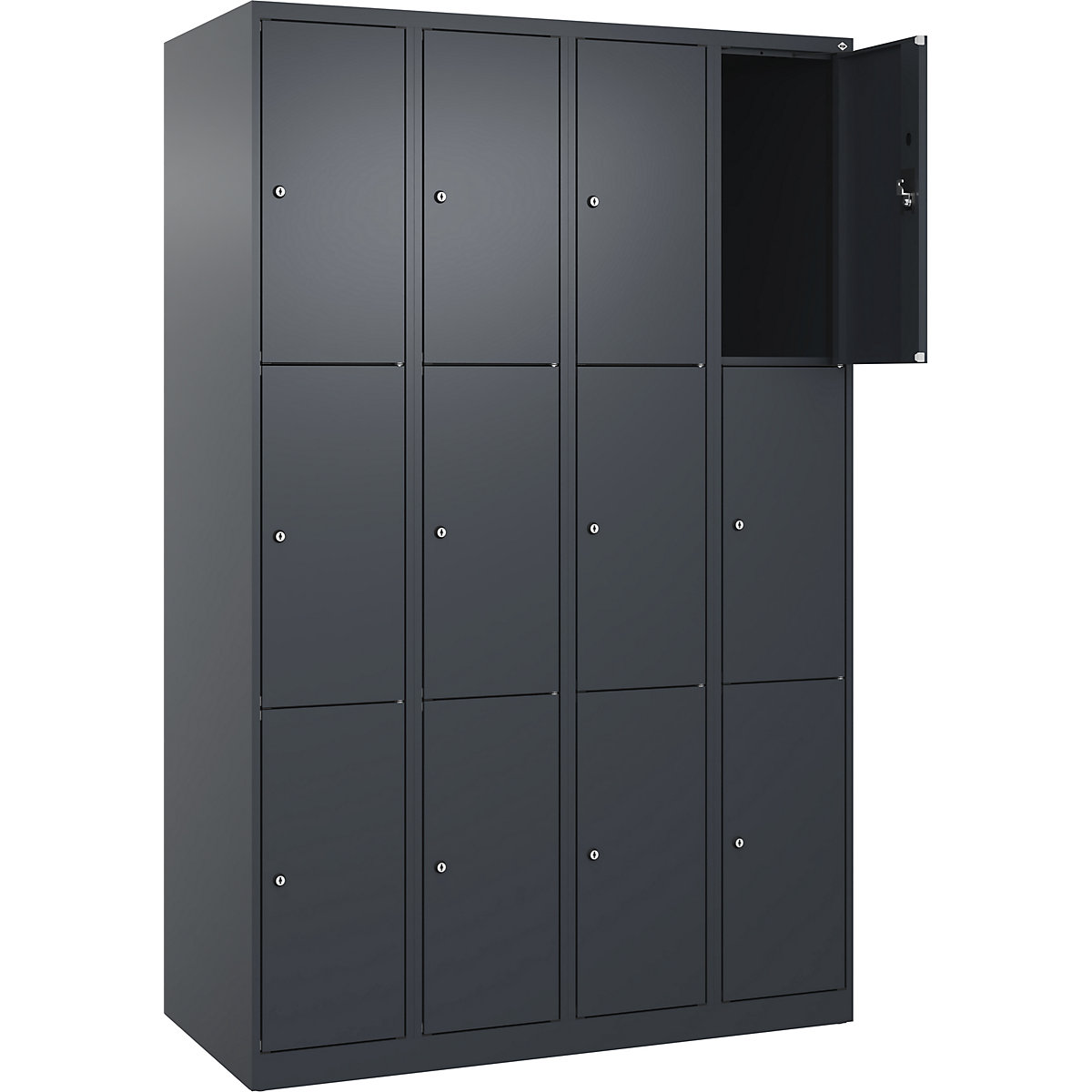 Dulap cu 3 compartimente cu încuietoare Evolo PLUS, 4 module, gri, lăț. 1200 mm, 12 compartimente, cu glisoare pentru podea, încuietoare cilindrică-0