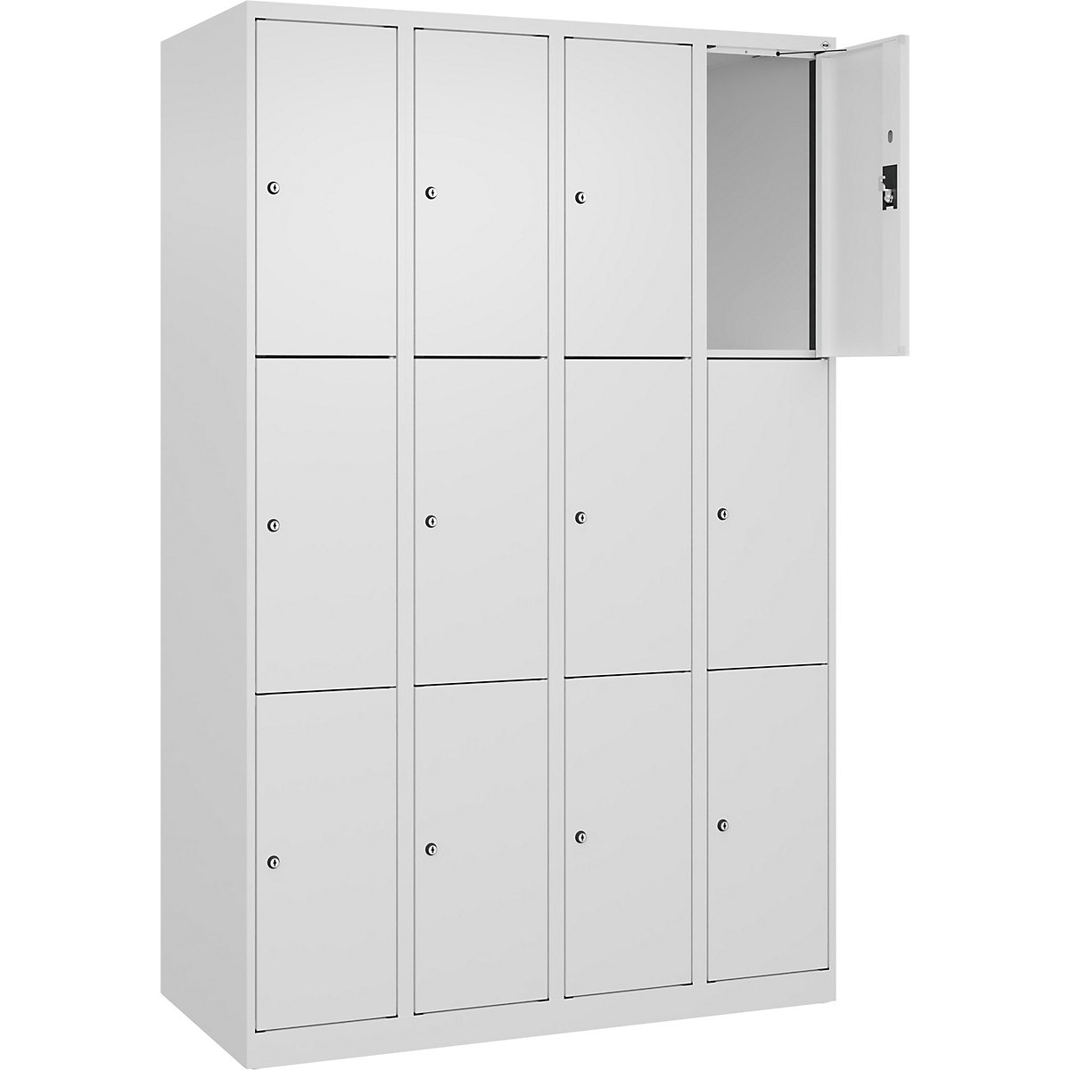 Dulap cu 3 compartimente cu încuietoare Evolo PLUS, 4 module, alb, lăț. 1200 mm, 12 compartimente, cu glisoare pentru podea, încuietoare cilindrică-0