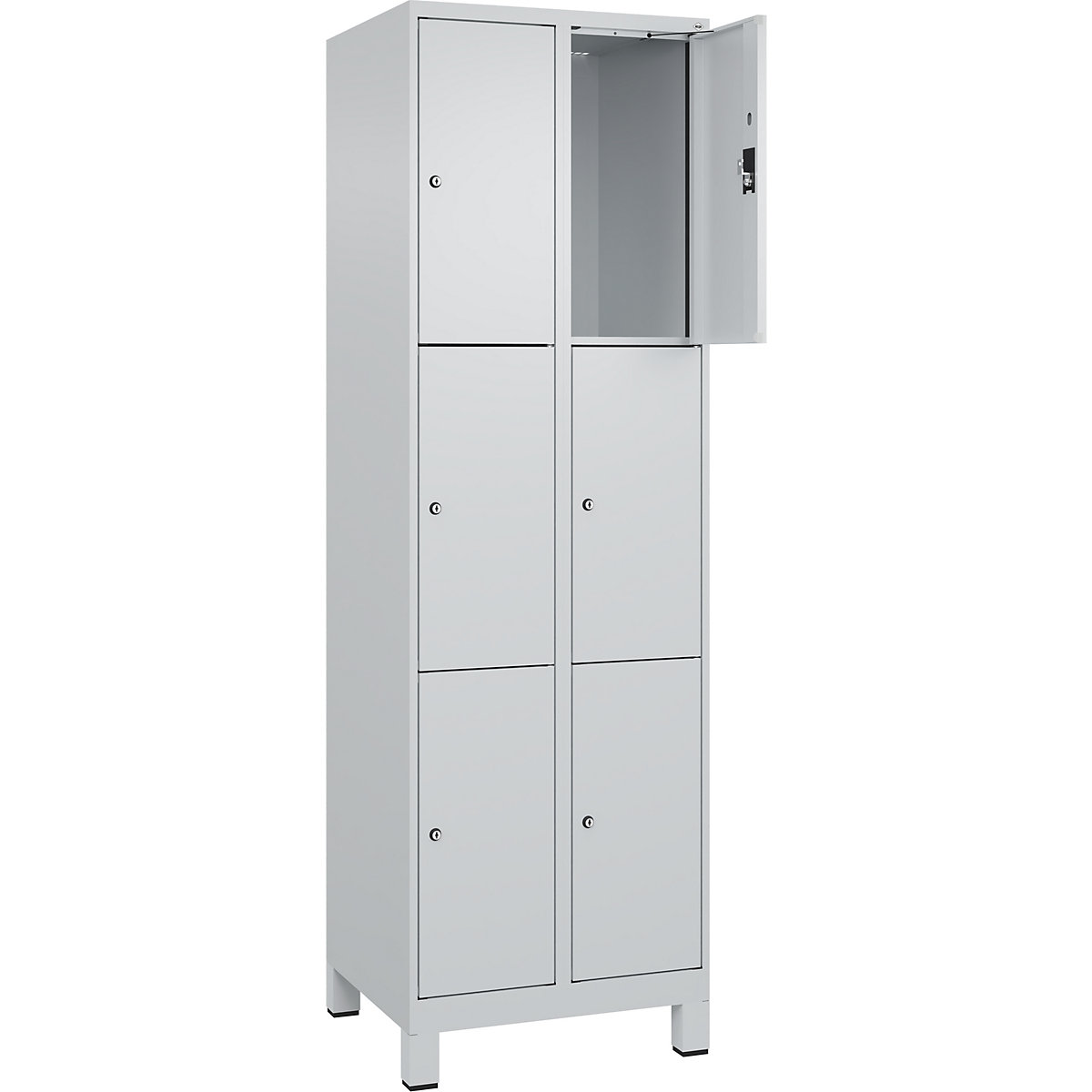 Dulap cu 3 compartimente cu încuietoare Evolo PLUS, 2 module, gri deschis, lăț. 600 mm, 6 compartimente, cu picioare late, încuietoare cilindrică-0