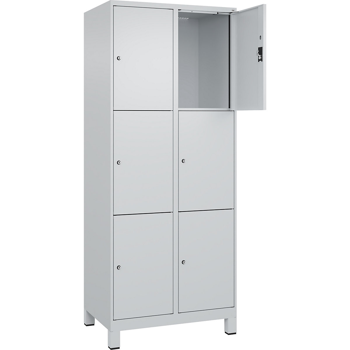 Dulap cu 3 compartimente cu încuietoare Evolo PLUS, 2 module, gri deschis, lăț. 800 mm, 6 compartimente, cu picioare late, încuietoare cilindrică-0