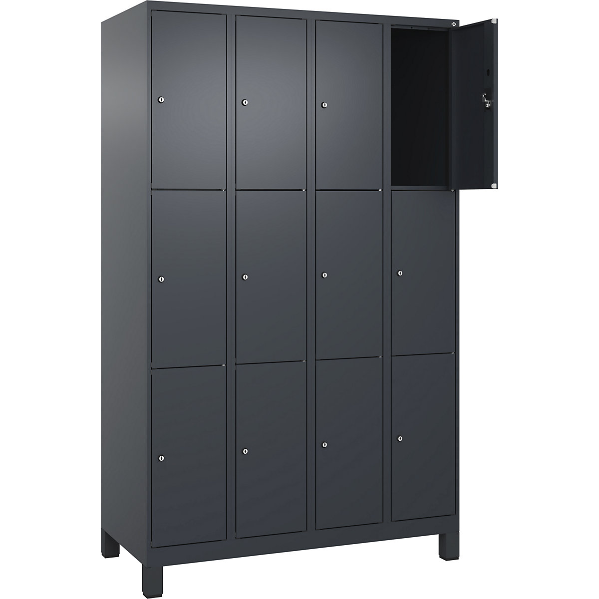 Dulap cu 3 compartimente cu încuietoare Evolo PLUS, 4 module, gri, lăț. 1200 mm, 12 compartimente, cu picioare late, încuietoare cilindrică-0