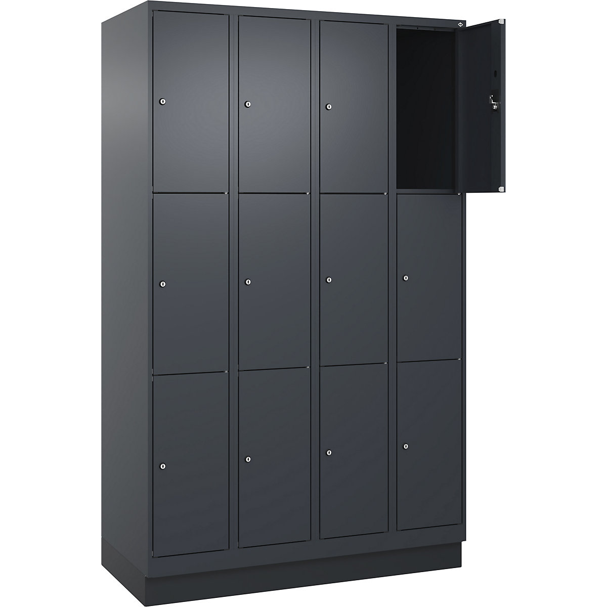 Dulap cu 3 compartimente cu încuietoare Evolo PLUS, 4 module, gri, lăț. 1200 mm, 12 compartimente, cu soclu, încuietoare cilindrică-0