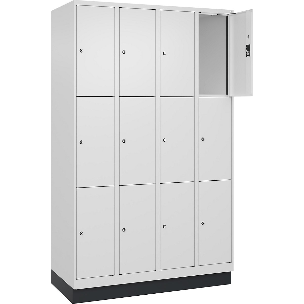 Dulap cu 3 compartimente cu încuietoare Evolo PLUS, 4 module, alb, lăț. 1200 mm, 12 compartimente, cu soclu, încuietoare cilindrică-0