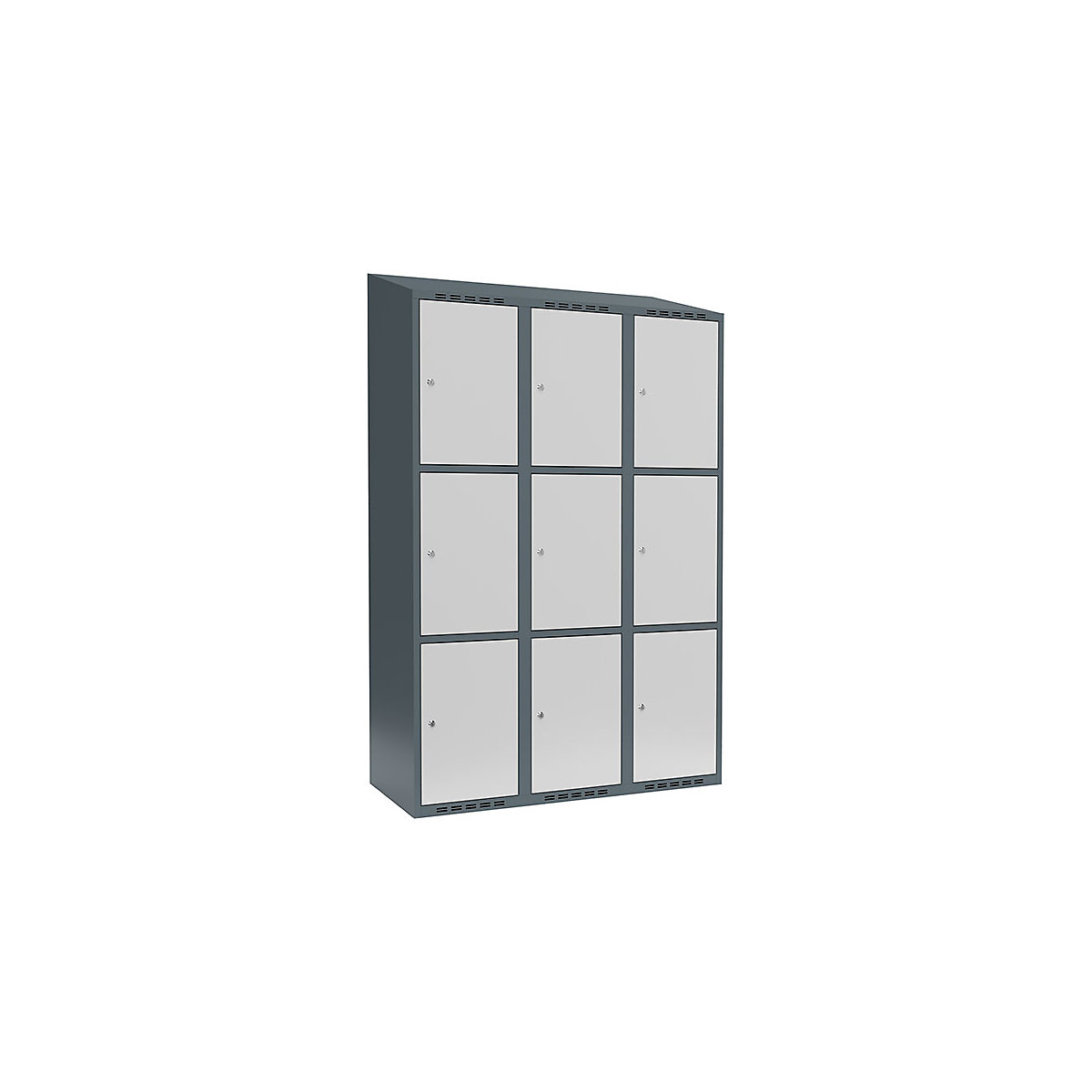 Dulap cu 3 compartimente cu încuietoare Fydor, 3 module, gri albăstrui / gri deschis, lăț. 1200 mm, 3 module, acoperiș cu formă înclinată, încuietoare cilindrică-0