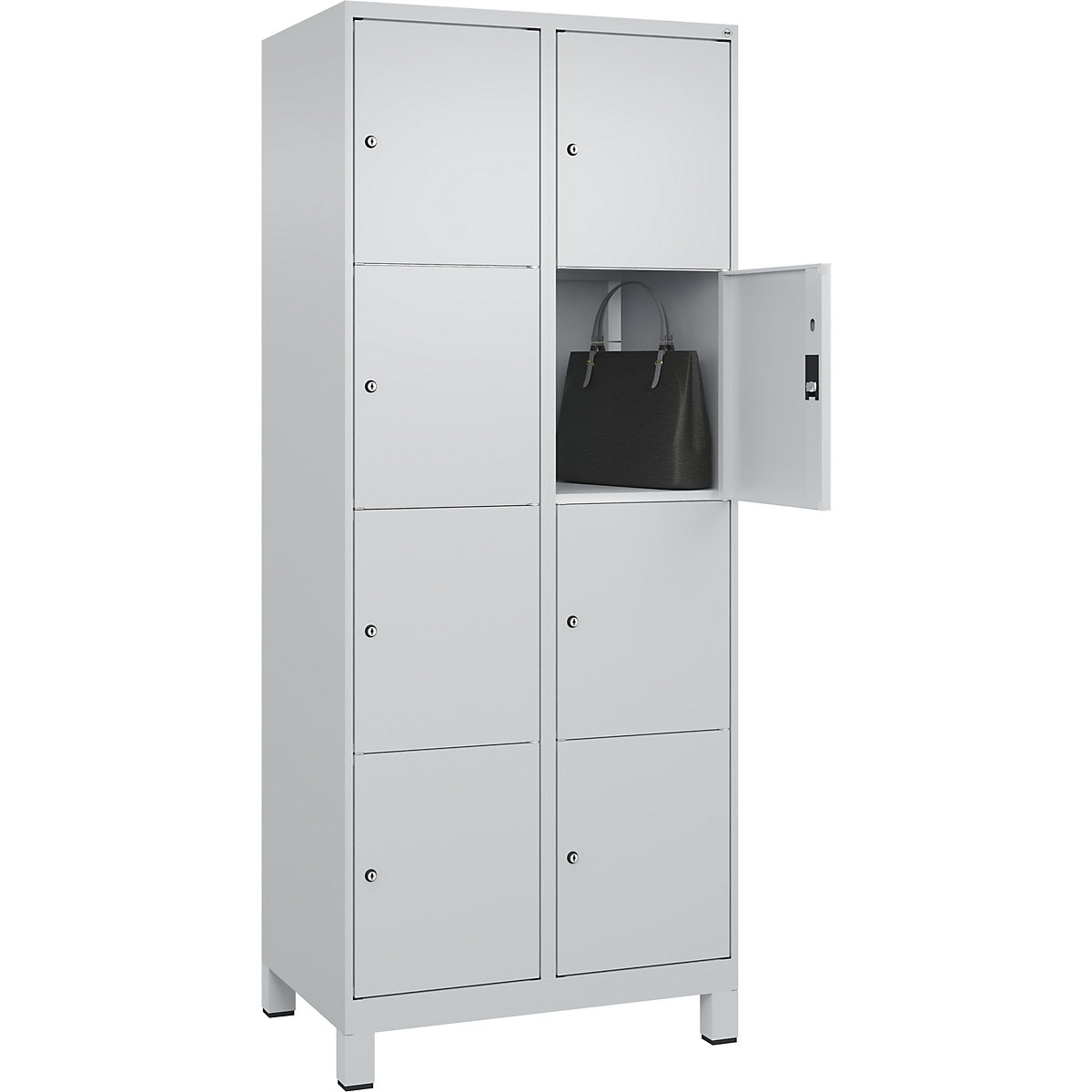 Dulap cu 4 compartimente cu încuietoare Classic PLUS – C+P, 2 module, gri deschis, lăț. 800 mm, 8 compartimente, cu picioare-0