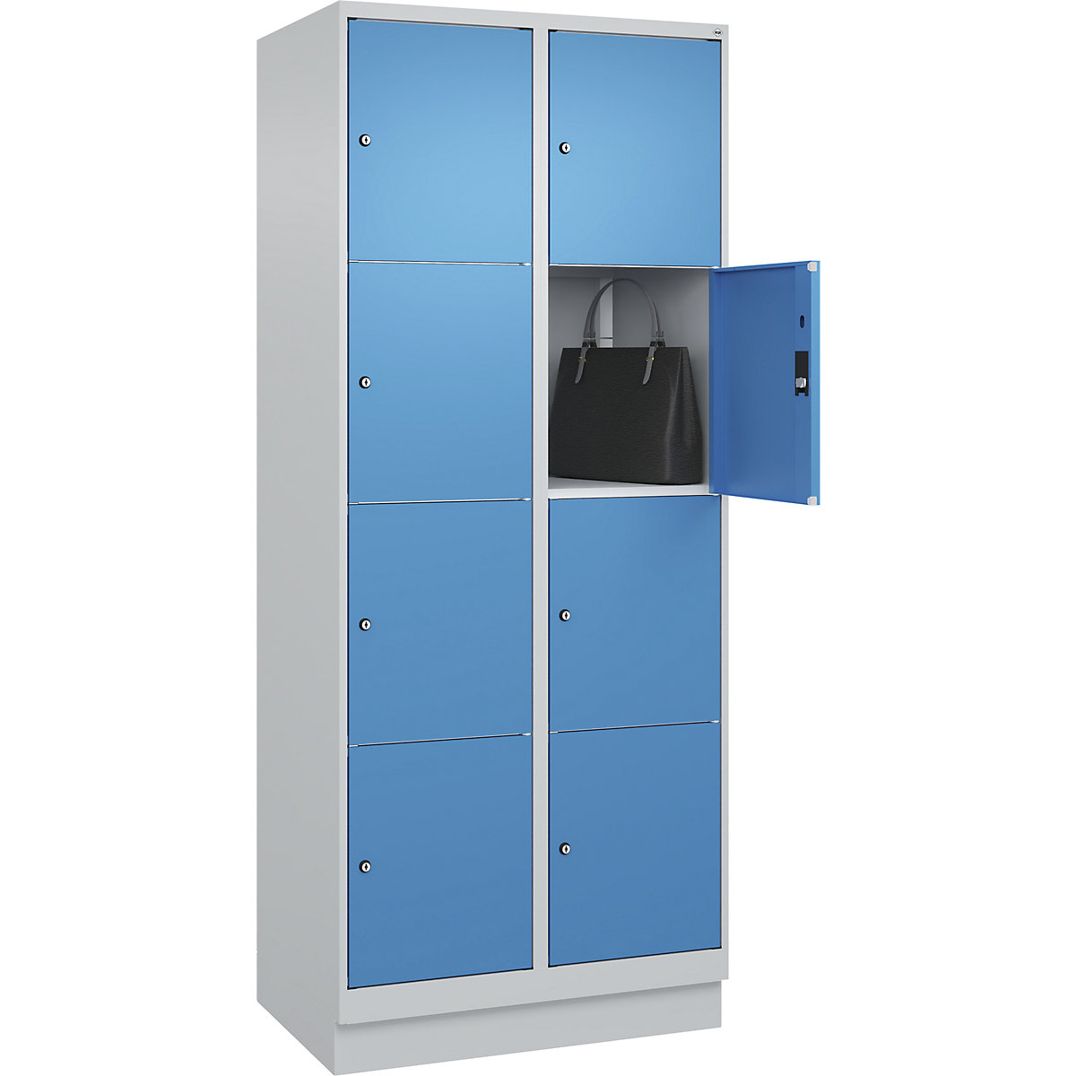 Dulap cu 4 compartimente cu încuietoare Classic PLUS – C+P, 2 module, gri deschis / albastru deschis, lăț. 800 mm, 8 compartimente, cu soclu-0