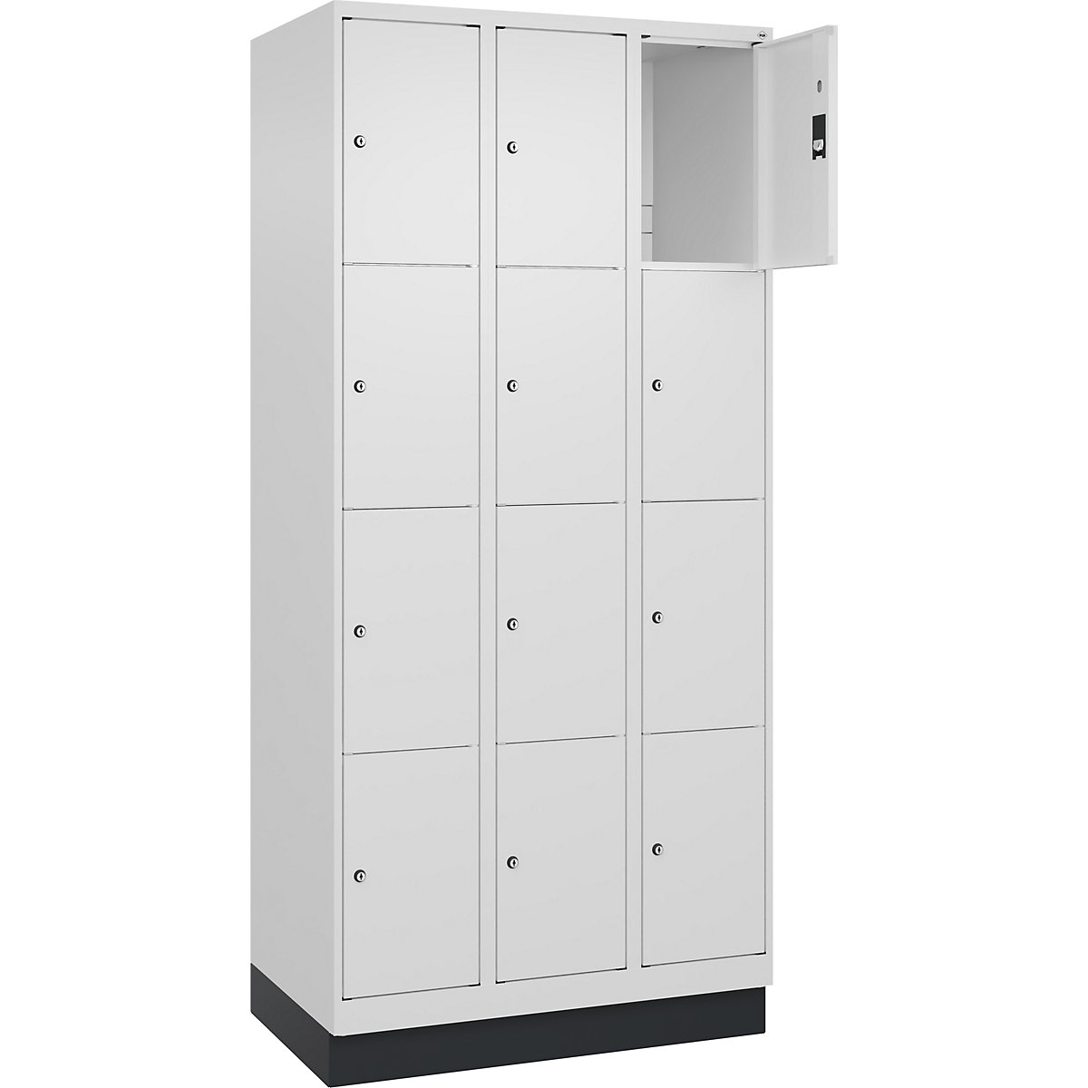 Dulap cu 4 compartimente cu încuietoare Classic PLUS – C+P, 3 module, alb trafic, lăț. 900 mm, 12 compartimente, cu soclu-0