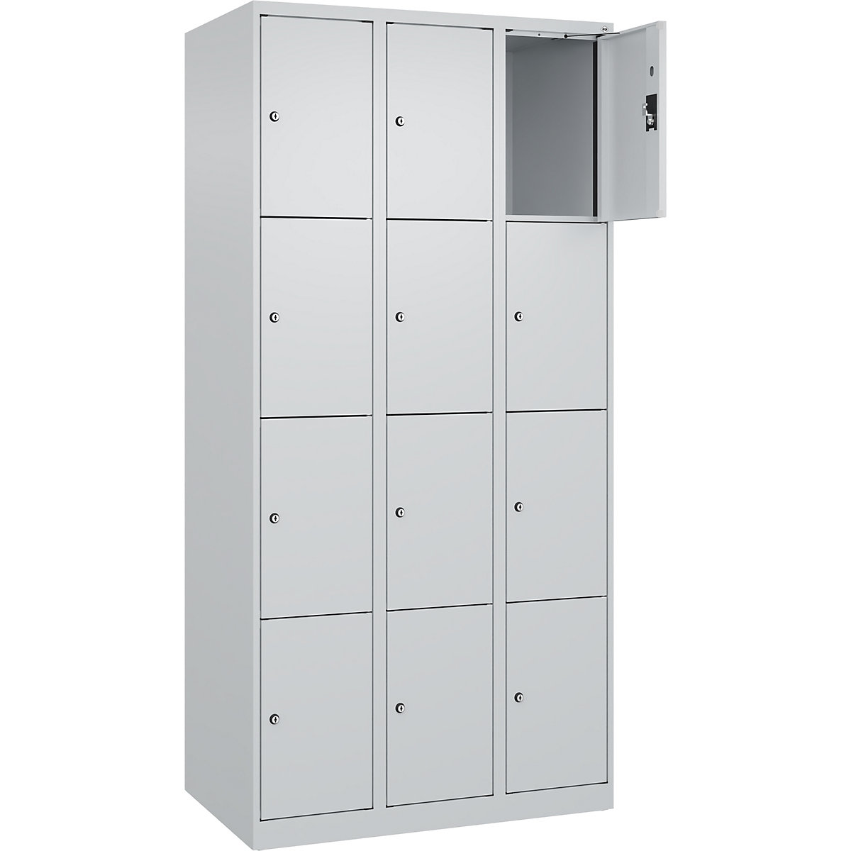 Dulap cu 4 compartimente cu încuietoare Evolo PLUS, 3 module, gri deschis, lăț. 900 mm, 12 compartimente, cu glisoare pentru podea, încuietoare cilindrică-0