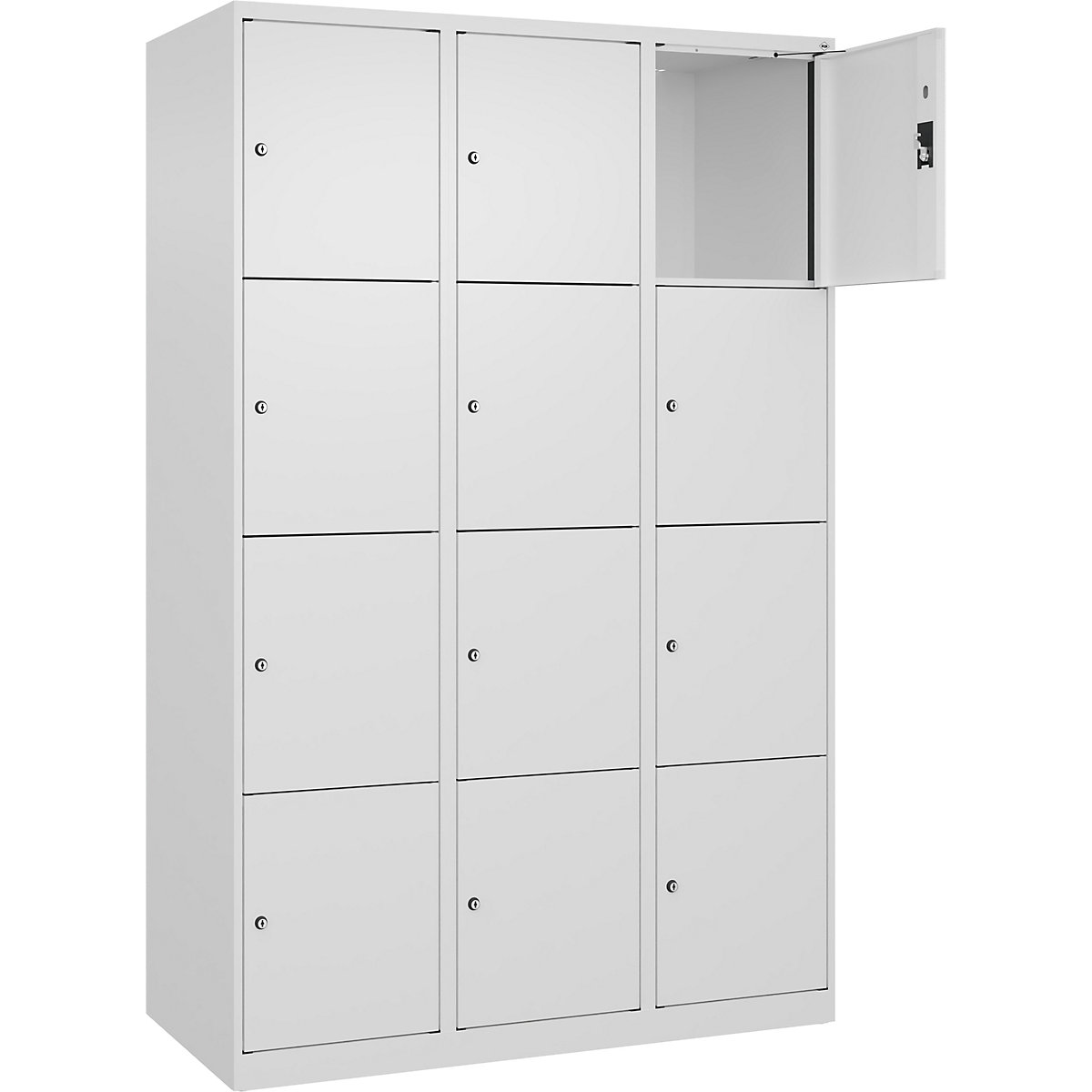 Dulap cu 4 compartimente cu încuietoare Evolo PLUS, 3 module, alb, lăț. 1200 mm, 12 compartimente, cu glisoare pentru podea, încuietoare cilindrică-0