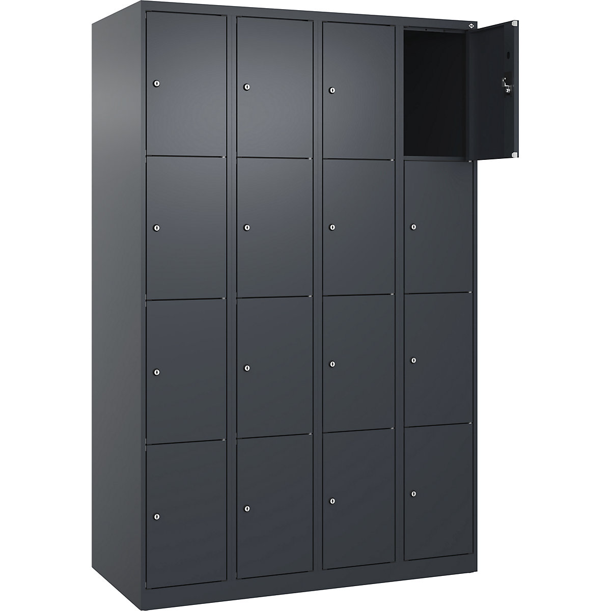 Dulap cu 4 compartimente cu încuietoare Evolo PLUS, 4 module, gri, lăț. 1200 mm, 16 compartimente, cu glisoare pentru podea, încuietoare cilindrică-0
