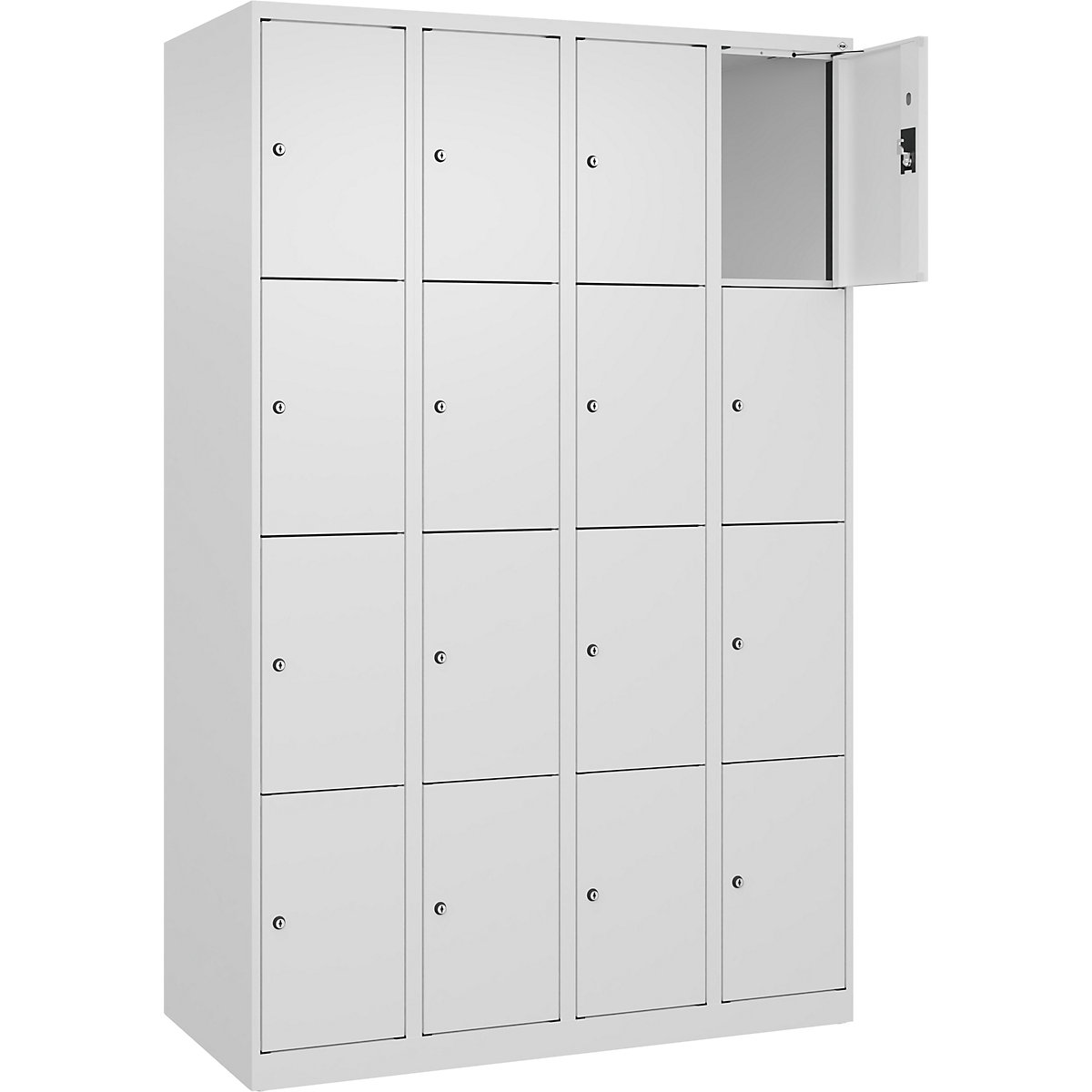 Dulap cu 4 compartimente cu încuietoare Evolo PLUS, 4 module, alb, lăț. 1200 mm, 16 compartimente, cu glisoare pentru podea, încuietoare cilindrică-0