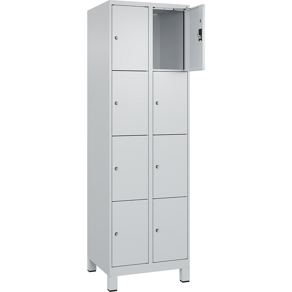 Dulap cu 4 compartimente cu încuietoare Evolo PLUS, 2 module, gri deschis, lăț. 600 mm, 8 compartimente, cu picioare late, încuietoare cilindrică-0
