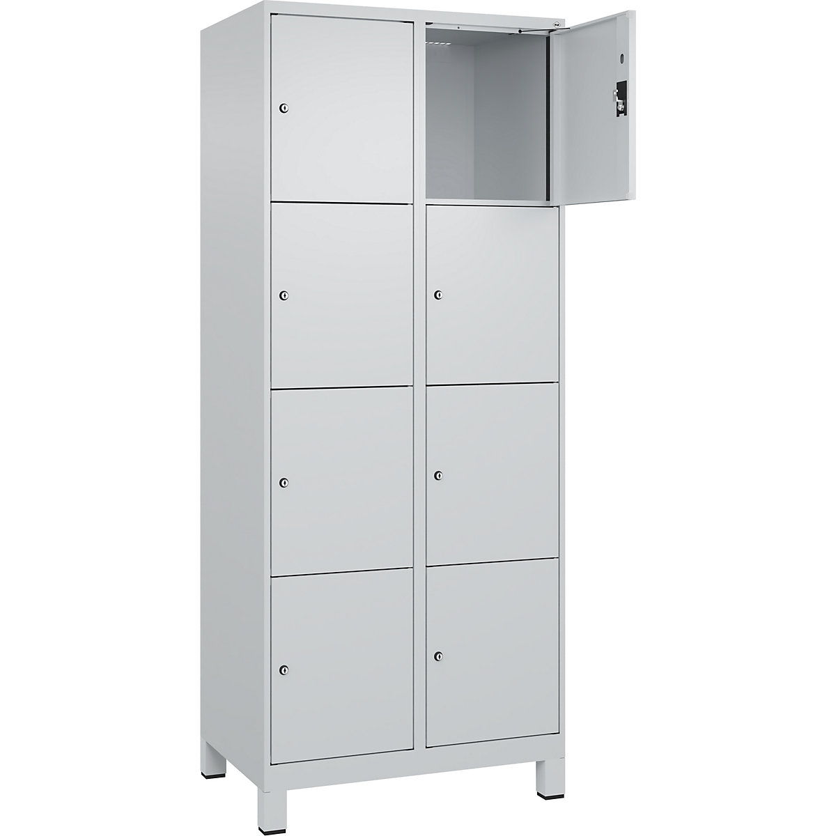 Dulap cu 4 compartimente cu încuietoare Evolo PLUS, 2 module, gri deschis, lăț. 800 mm, 8 compartimente, cu picioare late, încuietoare cilindrică-0
