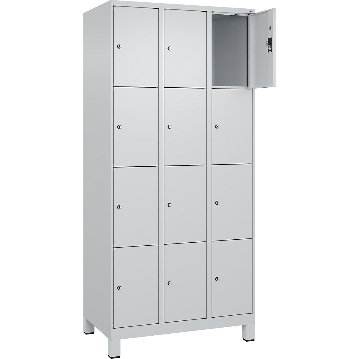 Dulap cu 4 compartimente cu încuietoare Evolo PLUS, 3 module, gri deschis, lăț. 900 mm, 12 compartimente, cu picioare late, încuietoare cilindrică-0