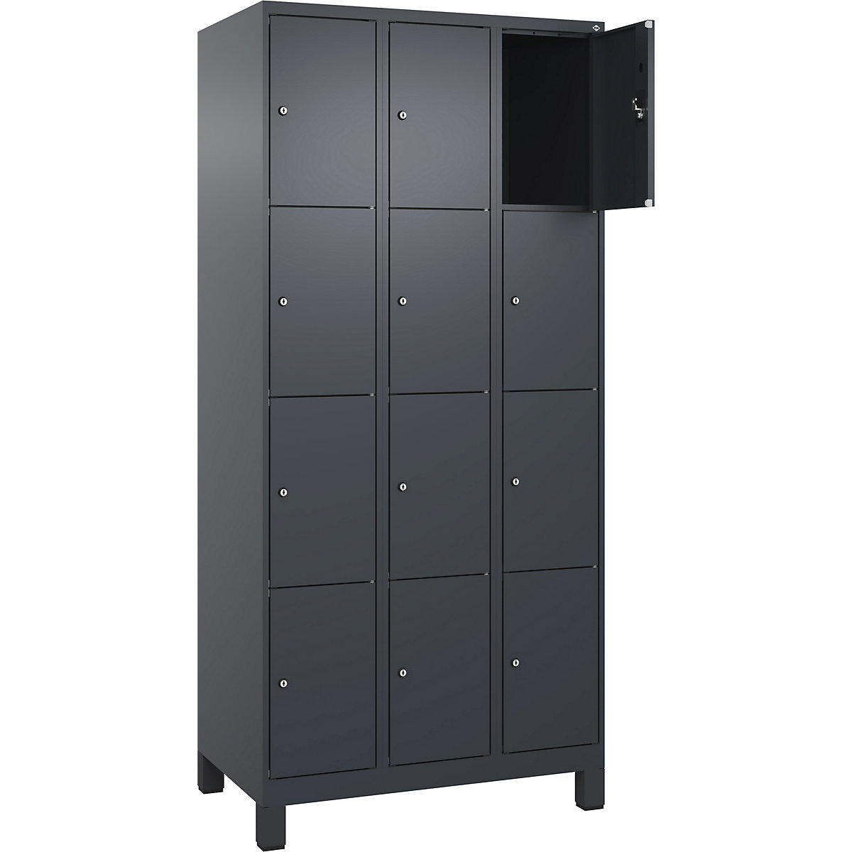 Dulap cu 4 compartimente cu încuietoare Evolo PLUS, 3 module, gri, lăț. 900 mm, 12 compartimente, cu picioare late, încuietoare cilindrică-0
