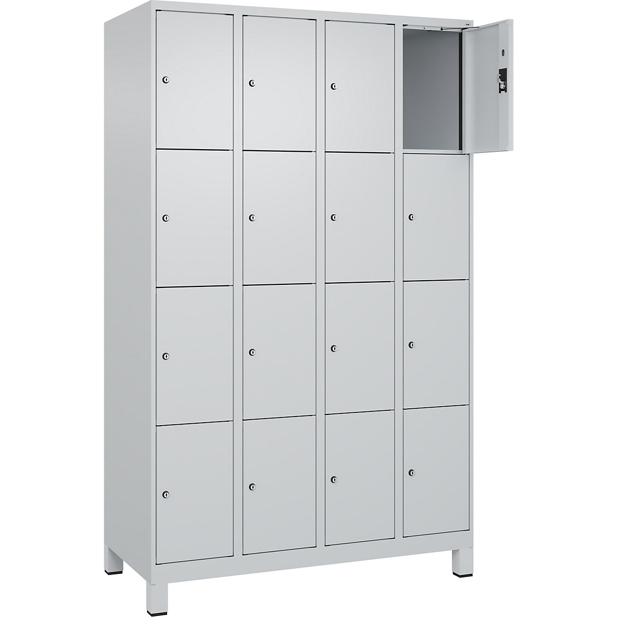 Dulap cu 4 compartimente cu încuietoare Evolo PLUS, 4 module, gri deschis, lăț. 1200 mm, 16 compartimente, cu picioare late, încuietoare cilindrică-0