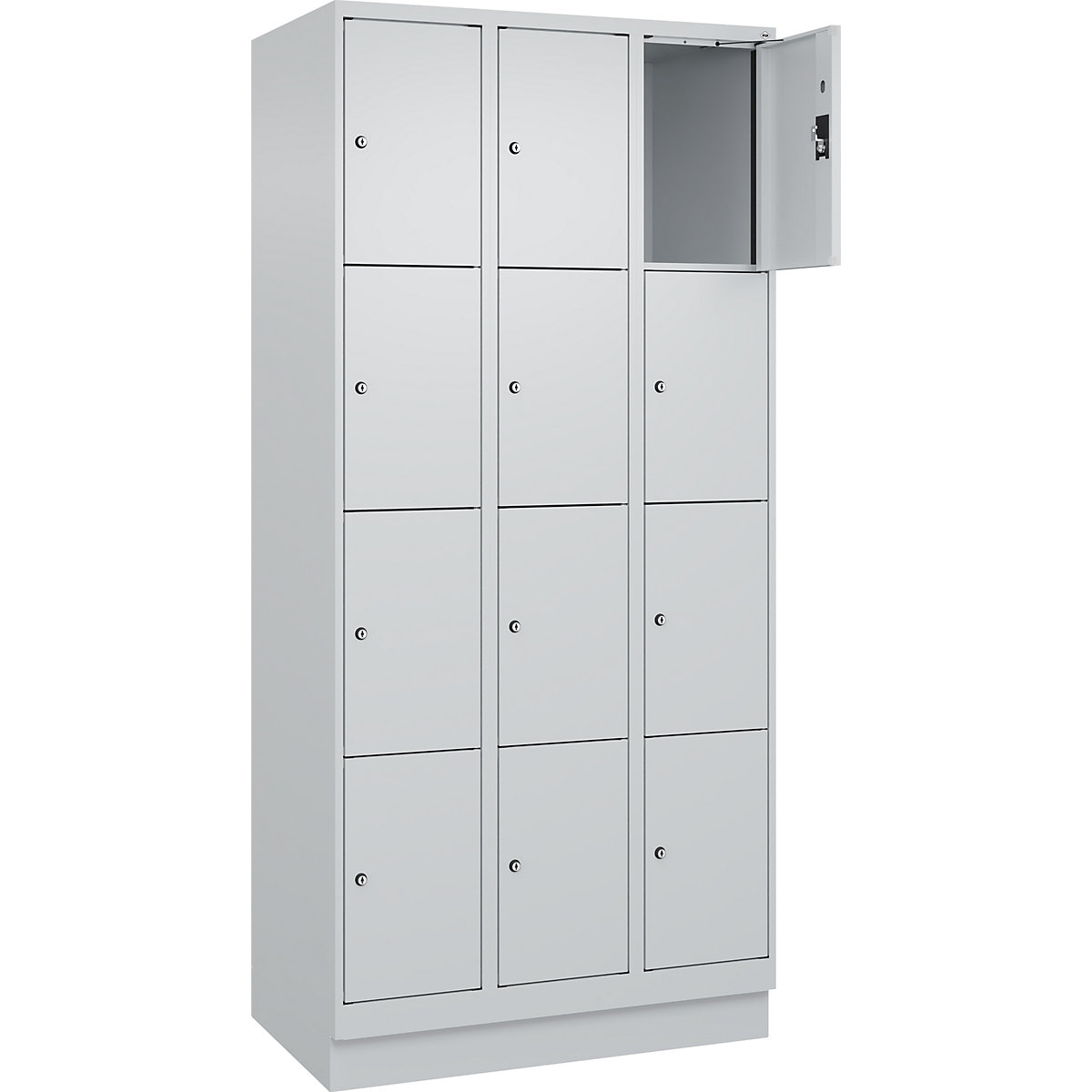 Dulap cu 4 compartimente cu încuietoare Evolo PLUS, 3 module, gri deschis, lăț. 900 mm, 12 compartimente, cu soclu, încuietoare cilindrică-0