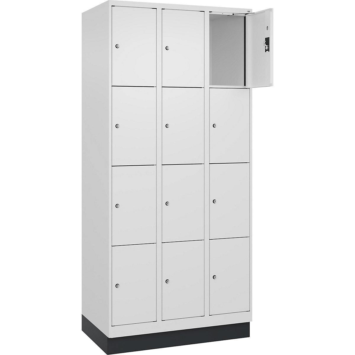 Dulap cu 4 compartimente cu încuietoare Evolo PLUS, 3 module, alb, lăț. 900 mm, 12 compartimente, cu soclu, încuietoare cilindrică-0