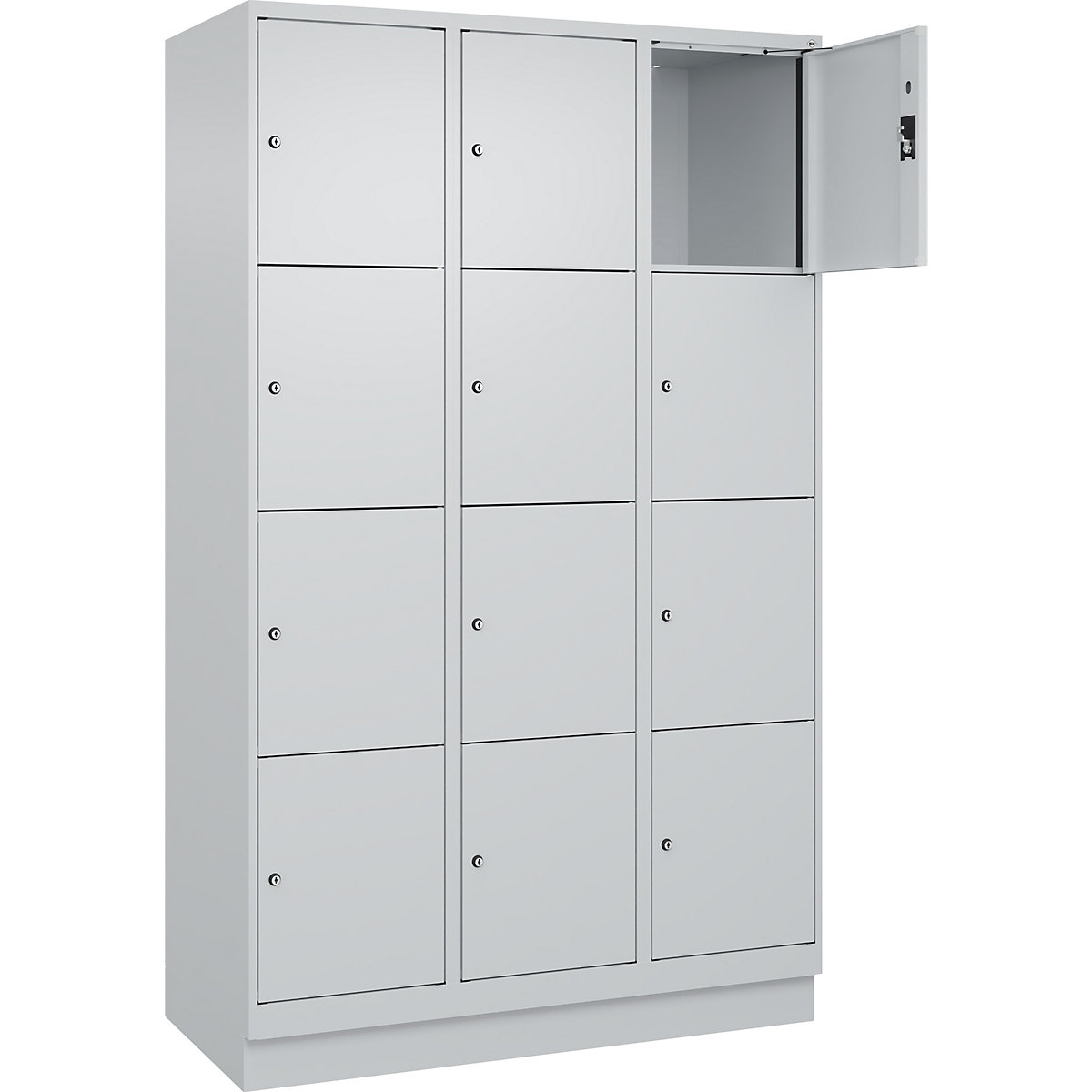 Dulap cu 4 compartimente cu încuietoare Evolo PLUS, 3 module, gri deschis, lăț. 1200 mm, 12 compartimente, cu soclu, încuietoare cilindrică-0