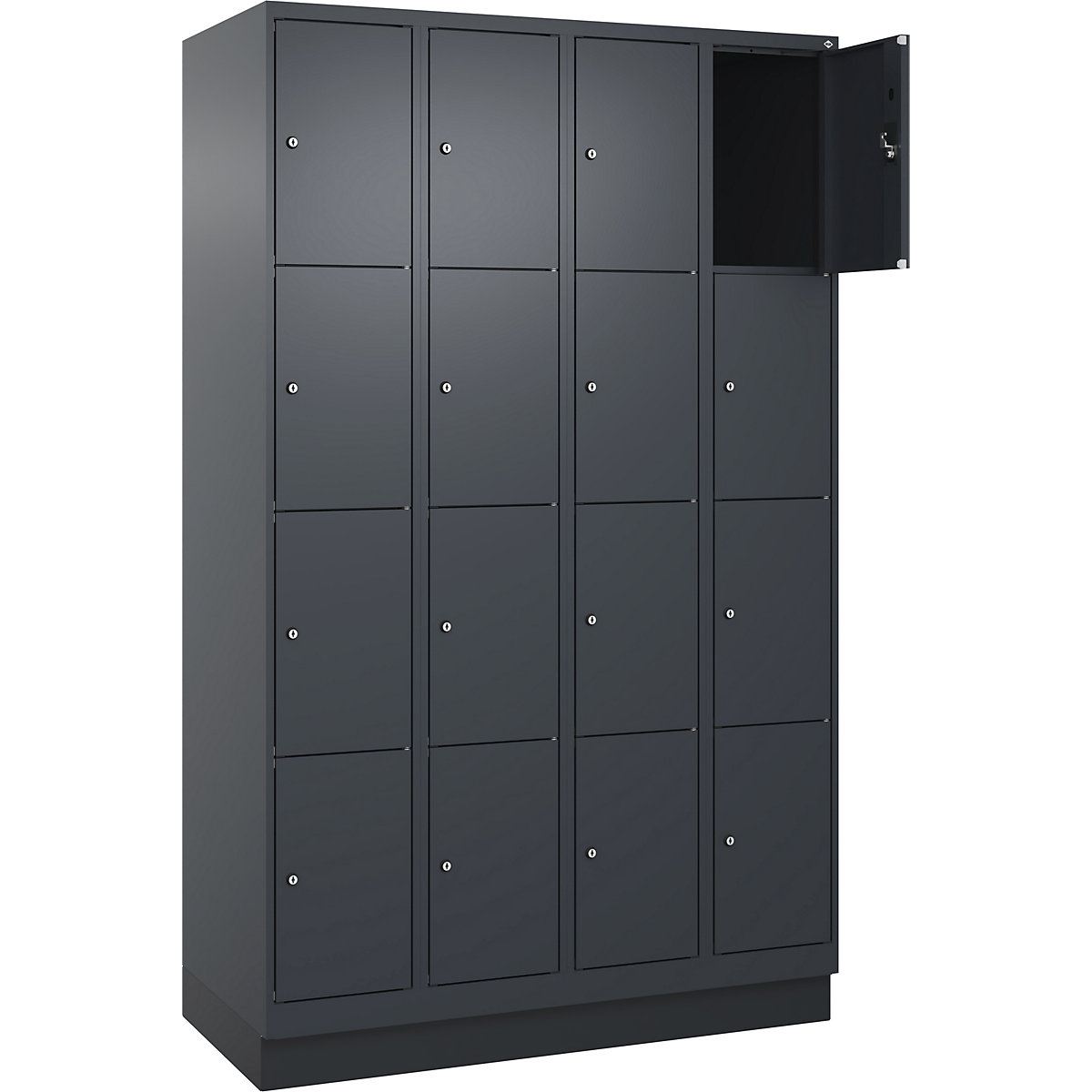 Dulap cu 4 compartimente cu încuietoare Evolo PLUS, 4 module, gri, lăț. 1200 mm, 16 compartimente, cu soclu, încuietoare cilindrică-0