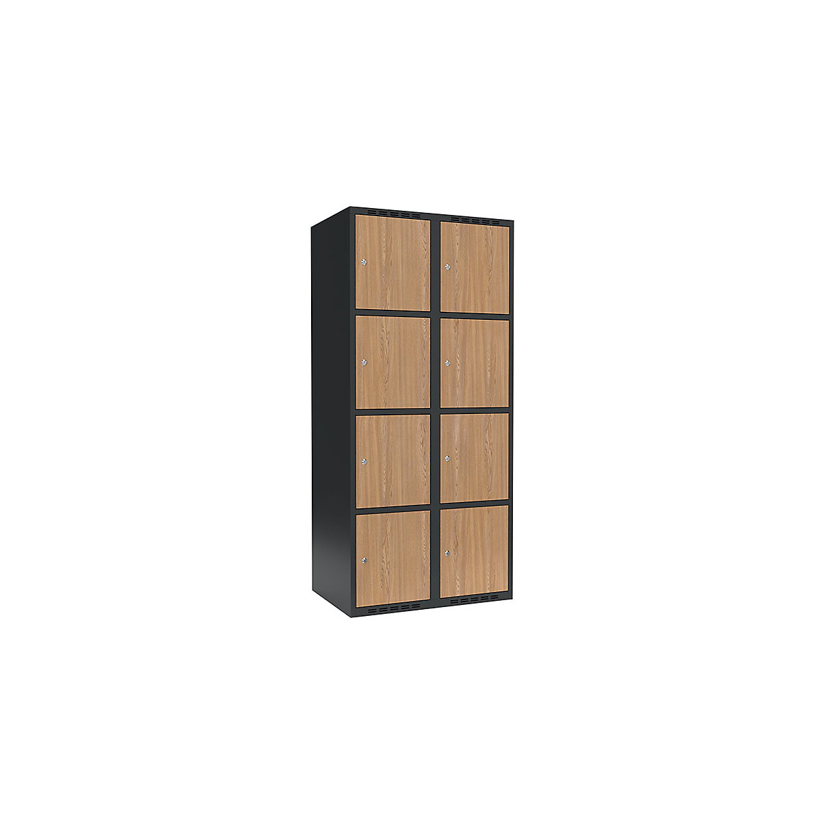 Dulap cu 4 compartimente cu încuietoare Fydor, 2 module, gri / stejar, lăț. 800 mm, 2 module, acoperiș cu formă plată, încuietoare cilindrică-0