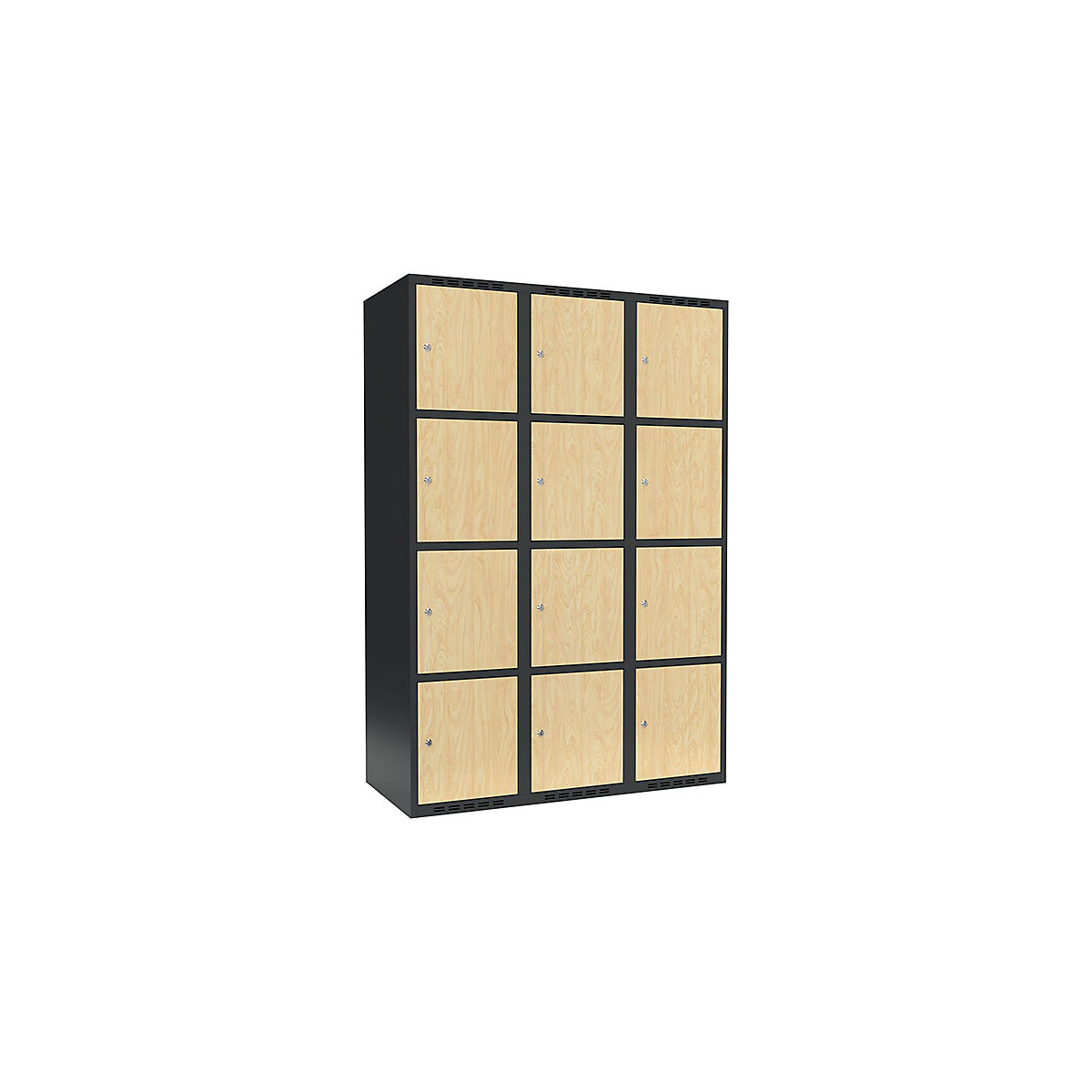 Dulap cu 4 compartimente cu încuietoare Fydor, 3 module, gri / mesteacăn, lăț. 1200 mm, 3 module, acoperiș cu formă plată, încuietoare cilindrică-0