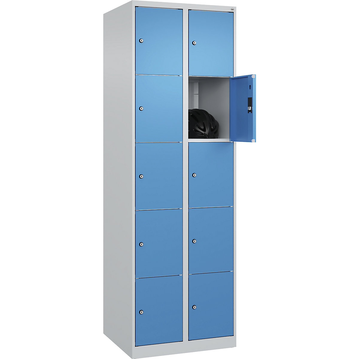 Dulap cu 5 compartimente cu încuietoare Classic PLUS – C+P, 2 module, gri deschis / albastru deschis, lăț. 600 mm, 10 compartimente, cu glisoare pentru podea-0