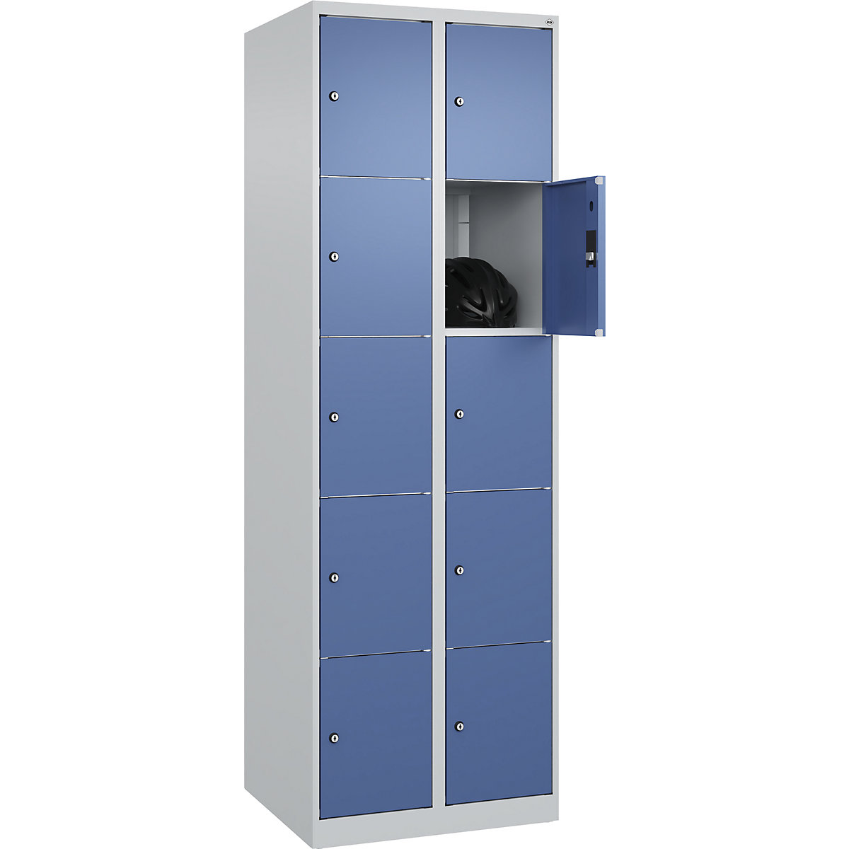 Dulap cu 5 compartimente cu încuietoare Classic PLUS – C+P, 2 module, gri deschis / albastru distant, lăț. 600 mm, 10 compartimente, cu glisoare pentru podea-0