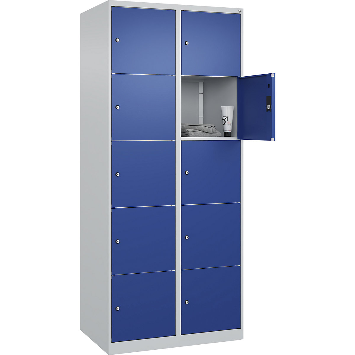 Dulap cu 5 compartimente cu încuietoare Classic PLUS – C+P, 2 module, gri deschis / albastru gențiană, lăț. 800 mm, 10 compartimente, cu glisoare pentru podea-0