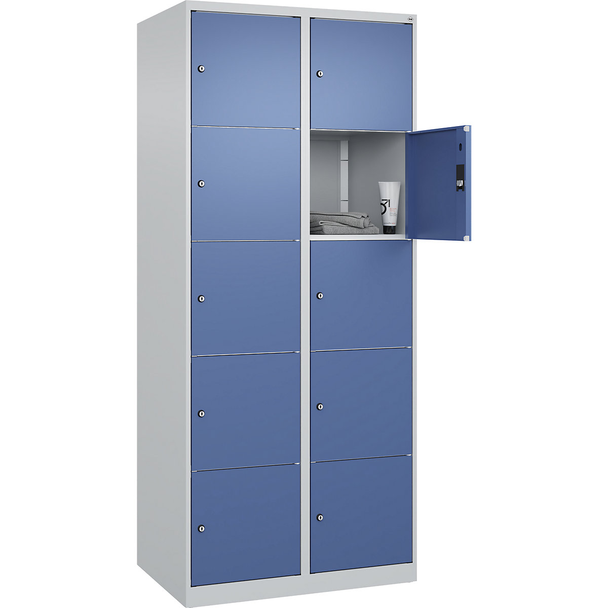 Dulap cu 5 compartimente cu încuietoare Classic PLUS – C+P, 2 module, gri deschis / albastru distant, lăț. 800 mm, 10 compartimente, cu glisoare pentru podea-0