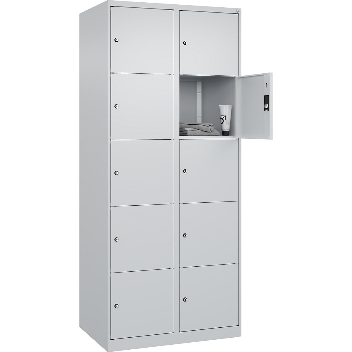 Dulap cu 5 compartimente cu încuietoare Classic PLUS – C+P, 2 module, gri deschis, lăț. 800 mm, 10 compartimente, cu glisoare pentru podea-0