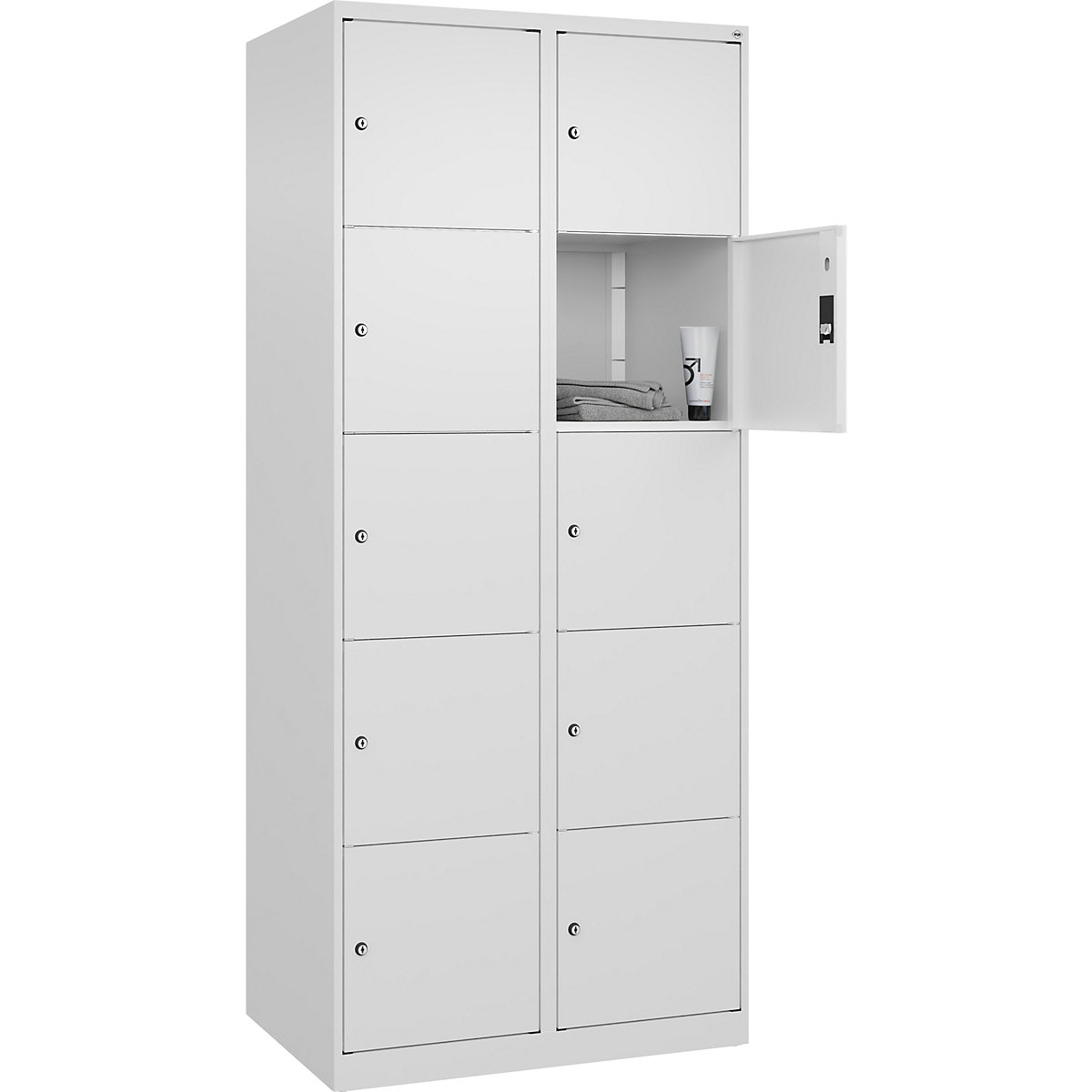 Dulap cu 5 compartimente cu încuietoare Classic PLUS – C+P, 2 module, alb trafic, lăț. 800 mm, 10 compartimente, cu glisoare pentru podea-0