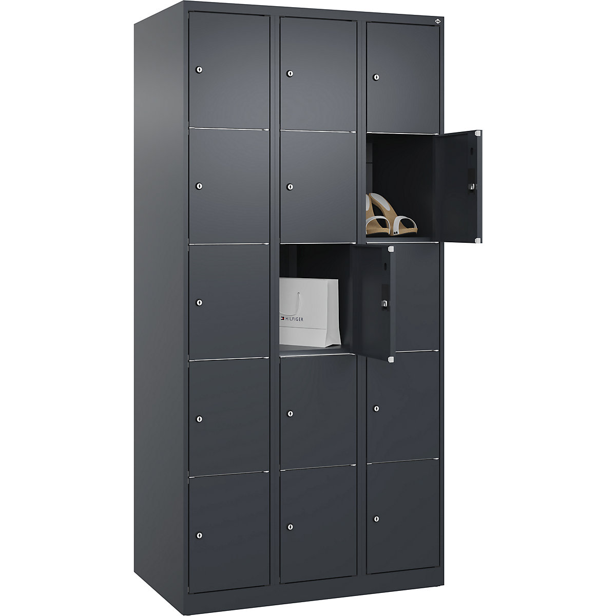 Dulap cu 5 compartimente cu încuietoare Classic PLUS – C+P, 3 module, gri, lăț. 900 mm, 15 compartimente, cu glisoare pentru podea-0