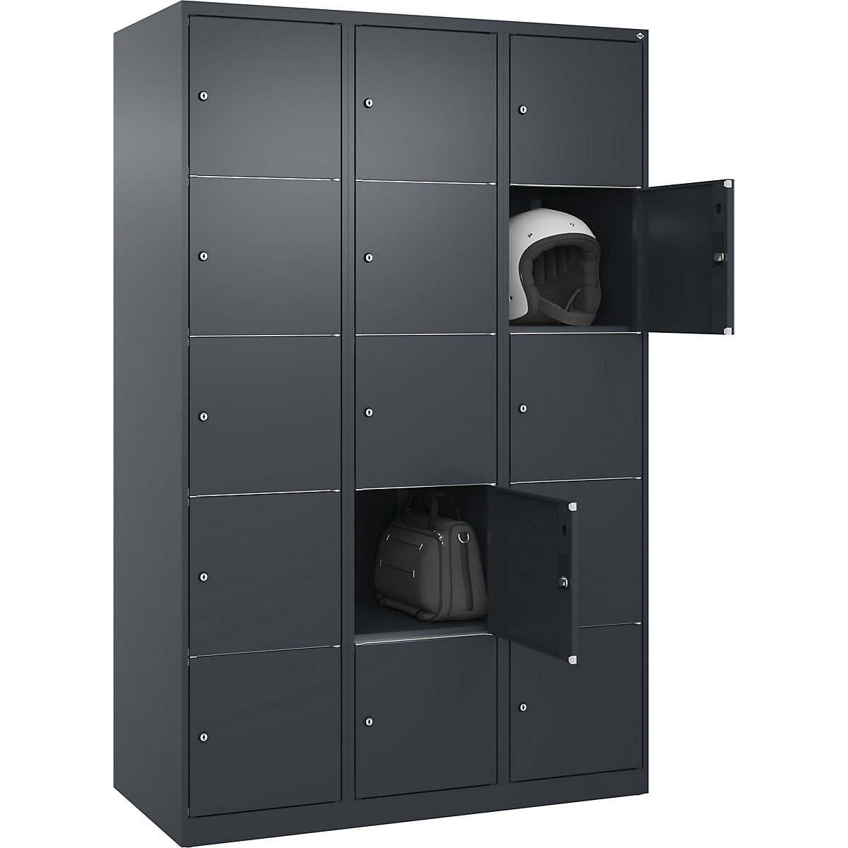 Dulap cu 5 compartimente cu încuietoare Classic PLUS – C+P, 3 module, gri, lăț. 1200 mm, 15 compartimente, cu glisoare pentru podea-0