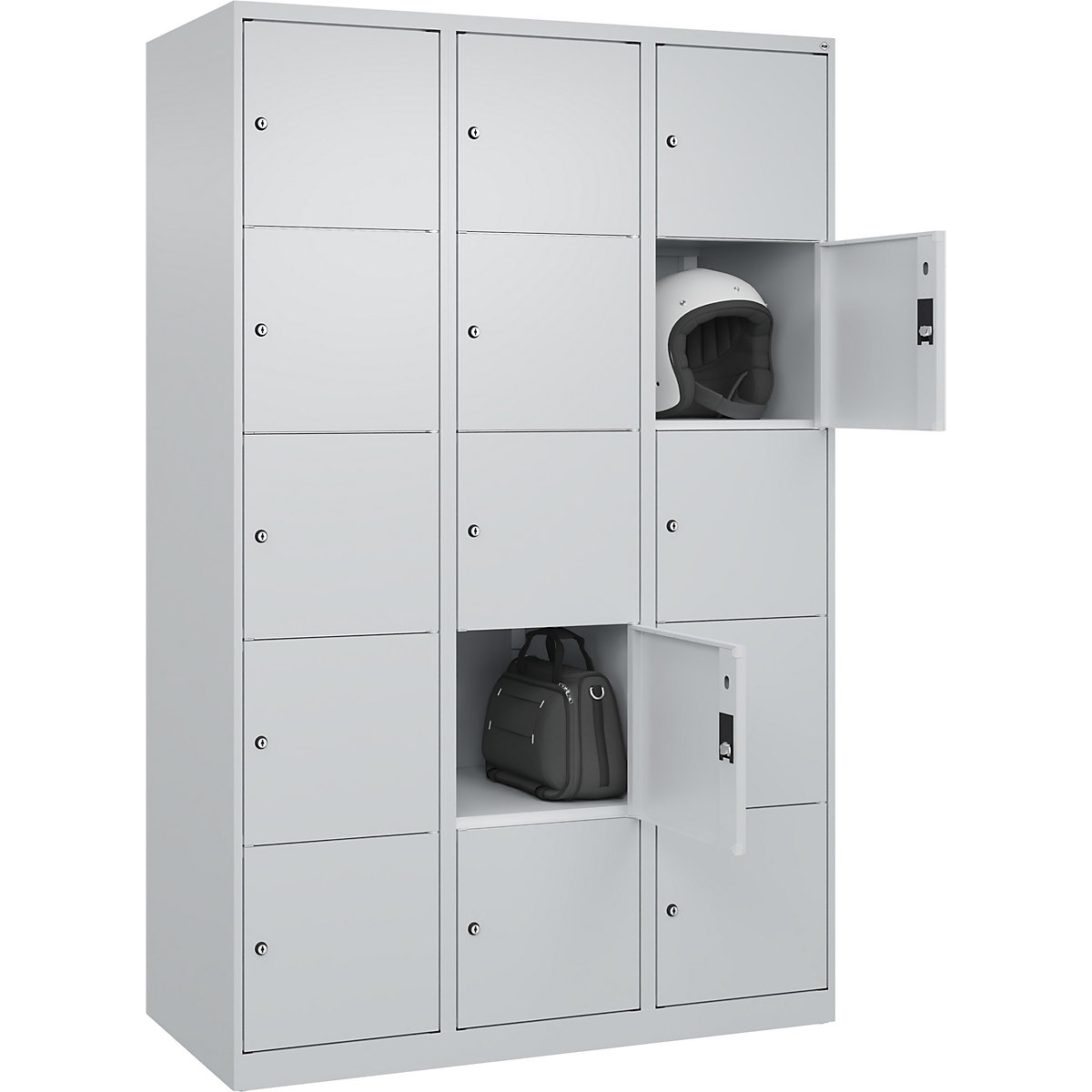 Dulap cu 5 compartimente cu încuietoare Classic PLUS – C+P, 3 module, gri deschis, lăț. 1200 mm, 15 compartimente, cu glisoare pentru podea-0