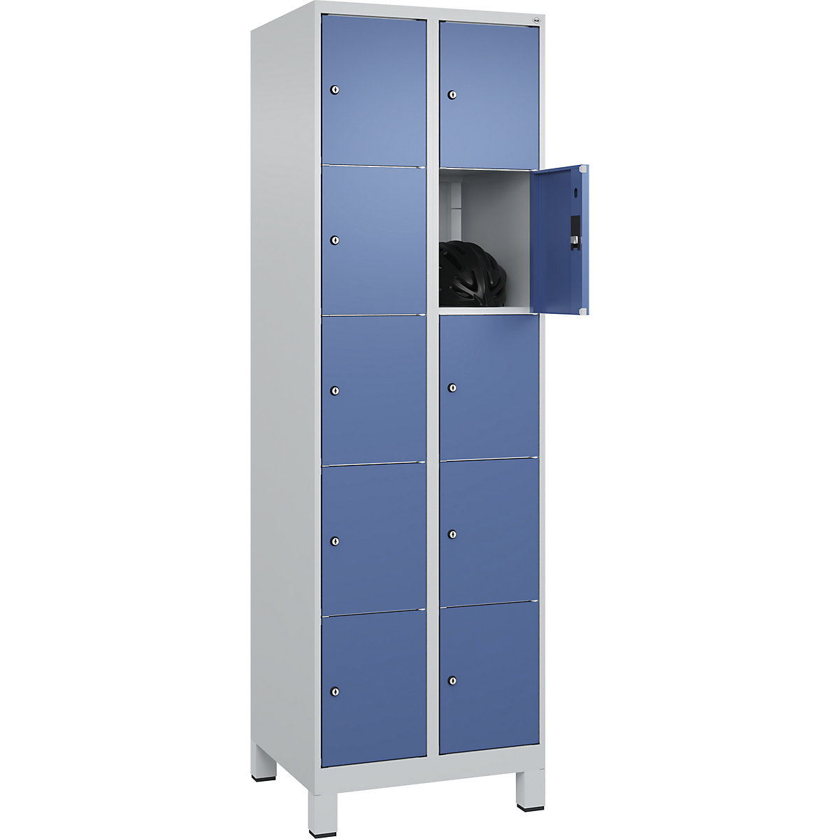 Dulap cu 5 compartimente cu încuietoare Classic PLUS – C+P, 2 module, gri deschis / albastru distant, lăț. 600 mm, 10 compartimente, cu picioare-0