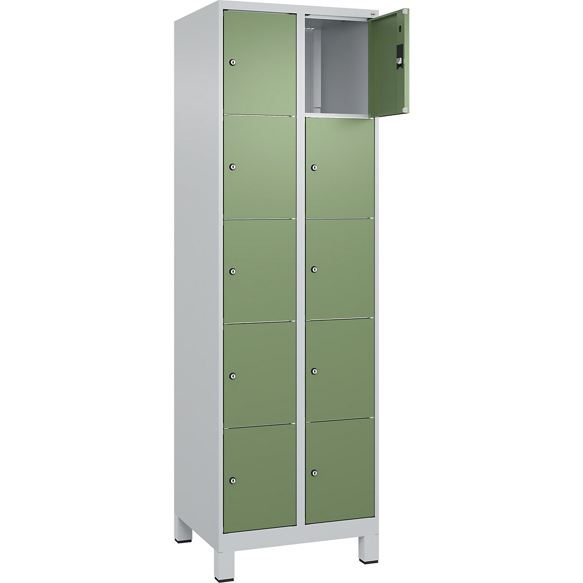 Dulap cu 5 compartimente cu încuietoare Classic PLUS – C+P, 2 module, gri deschis / verde reseda, lăț. 600 mm, 10 compartimente, cu picioare-0